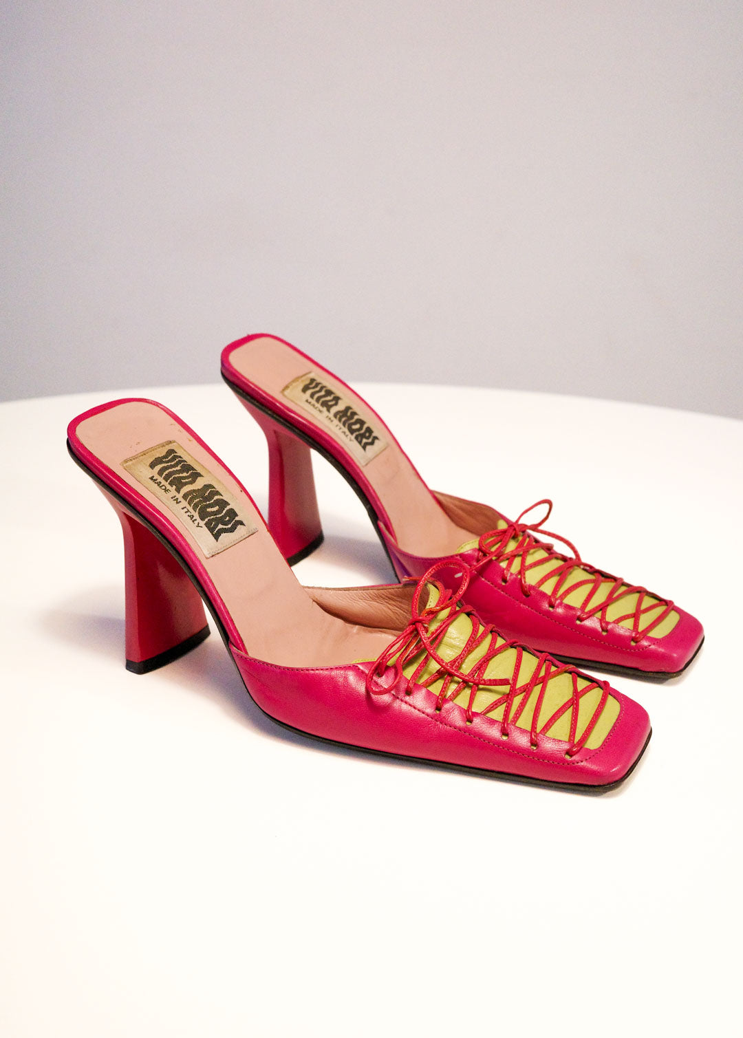 Vita Mori Watermelon Leather Laced Mules | 37