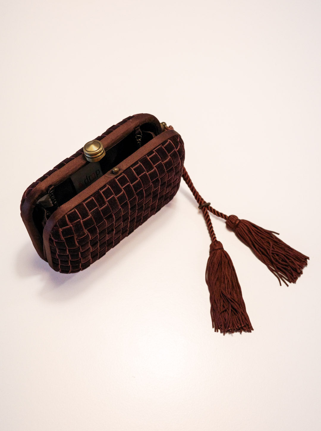 Bordeaux Velvet Woven Tassel Clutch