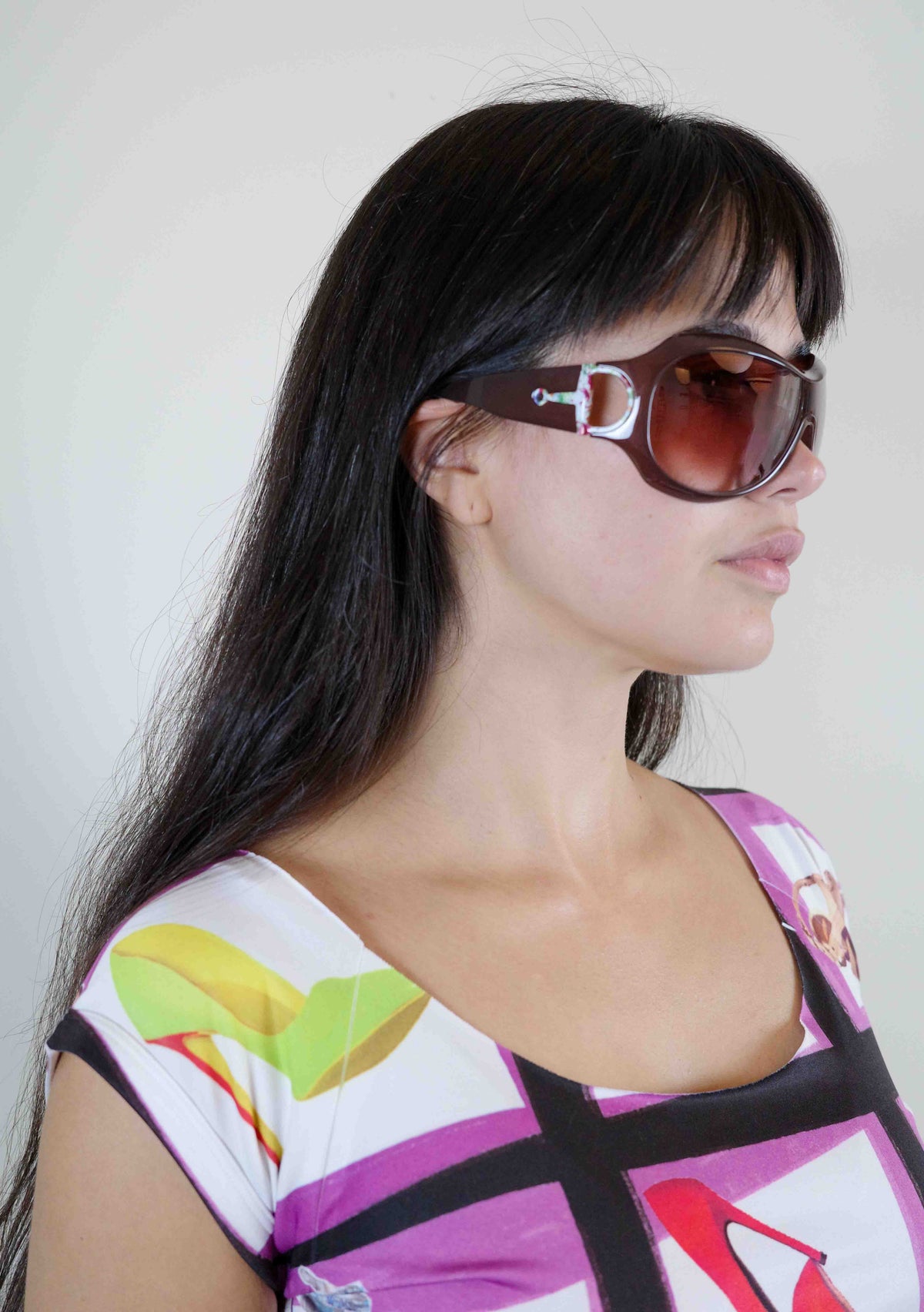 Gucci Taupe Horsebit Mask Sunglasses