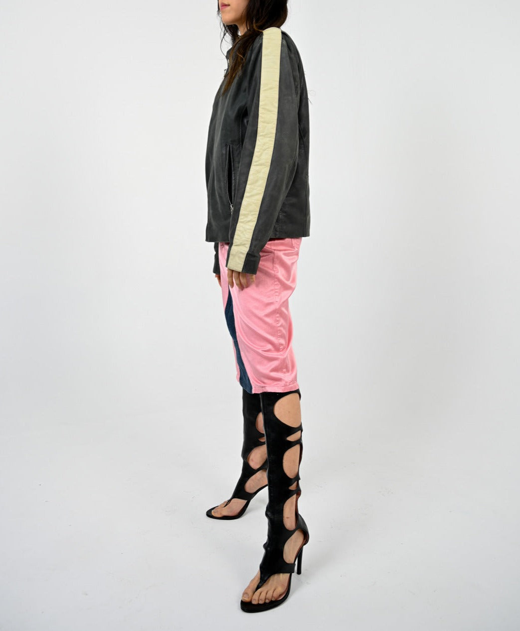 Grigio Moto Stripe Leather Jacket