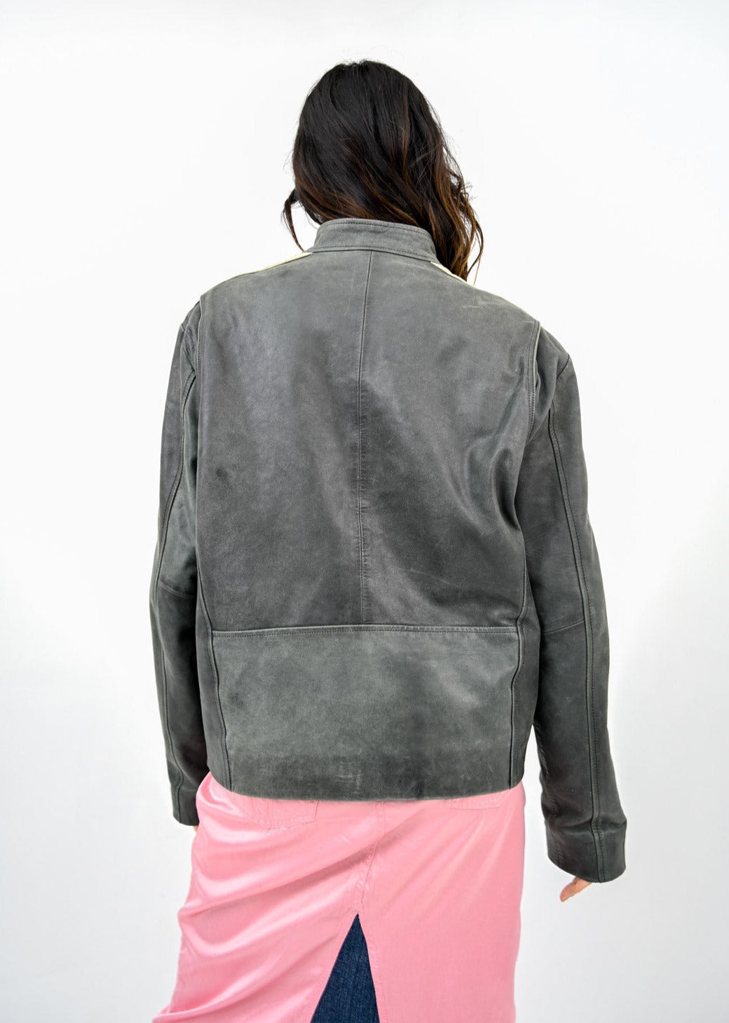 Grigio Moto Stripe Leather Jacket