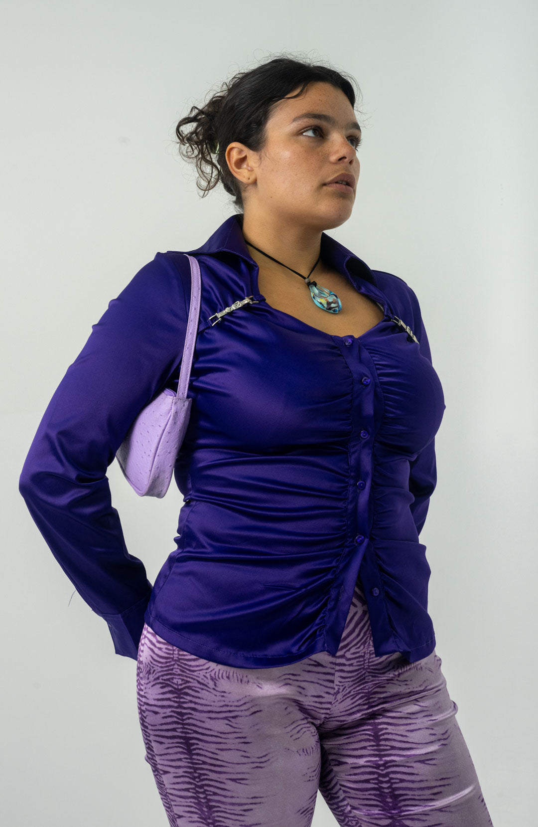 Aubergine Satin Buckle Shirt