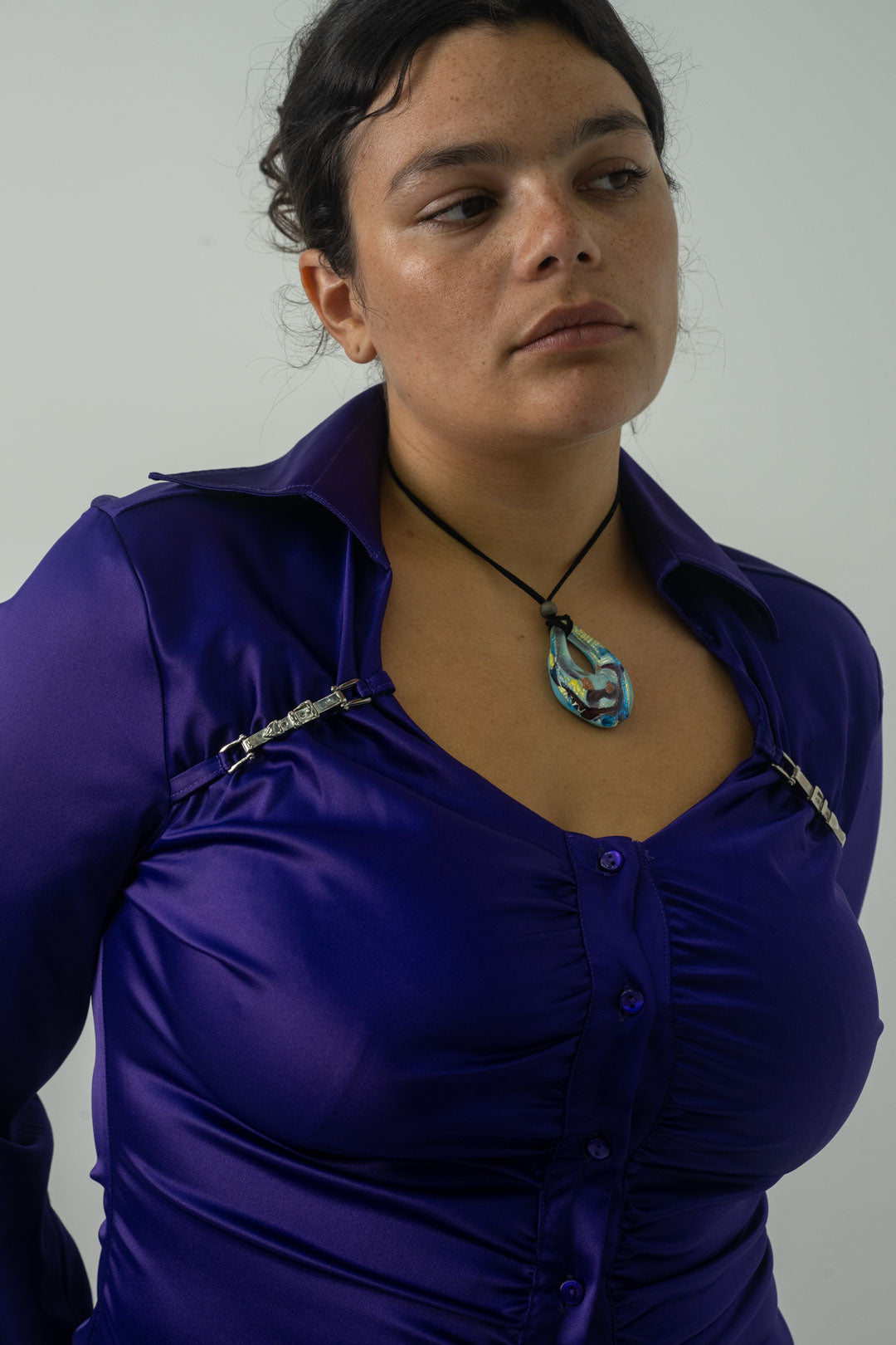 Aubergine Satin Buckle Shirt