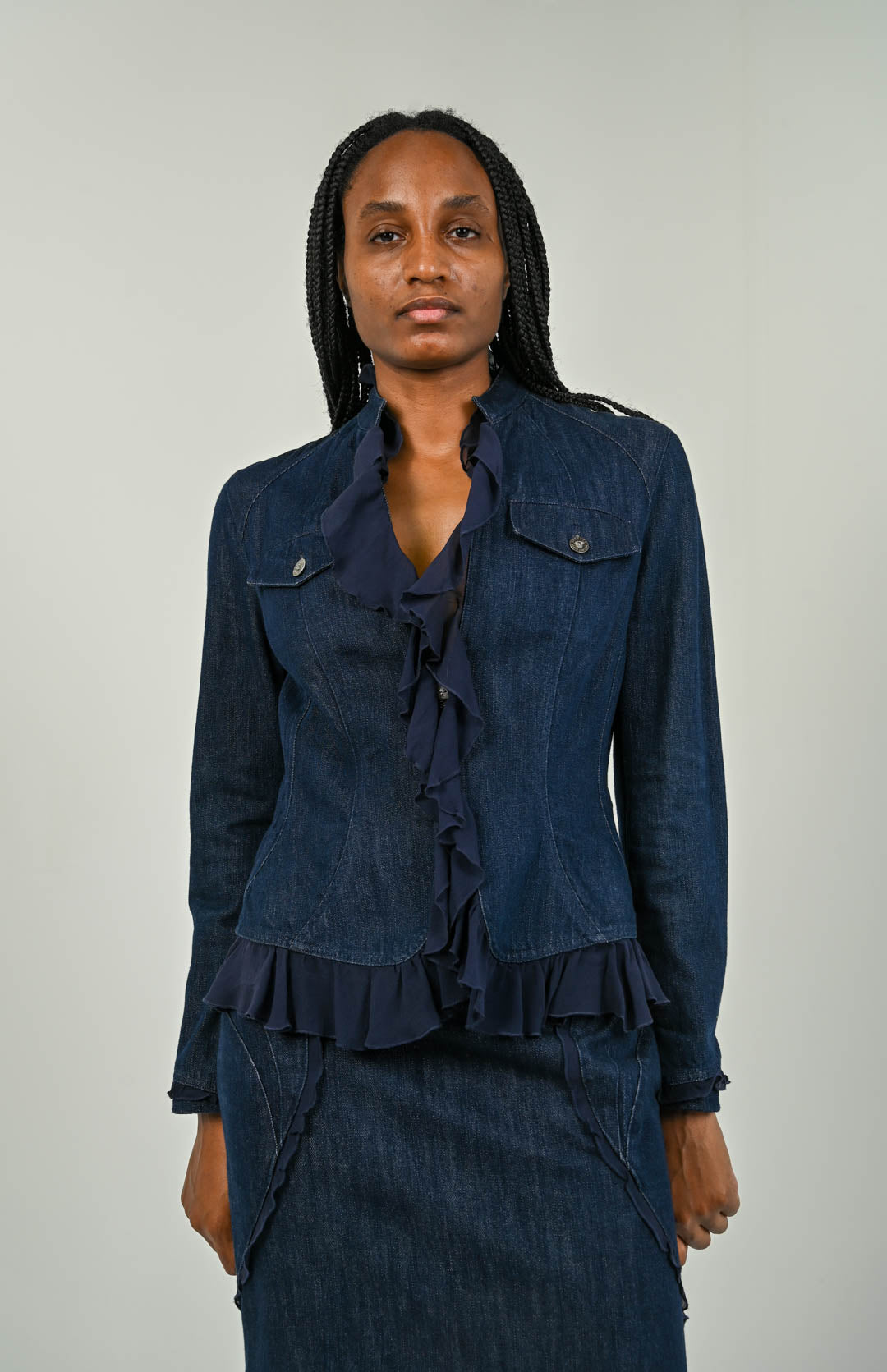 Versace Denim Chiffon Skirt Set