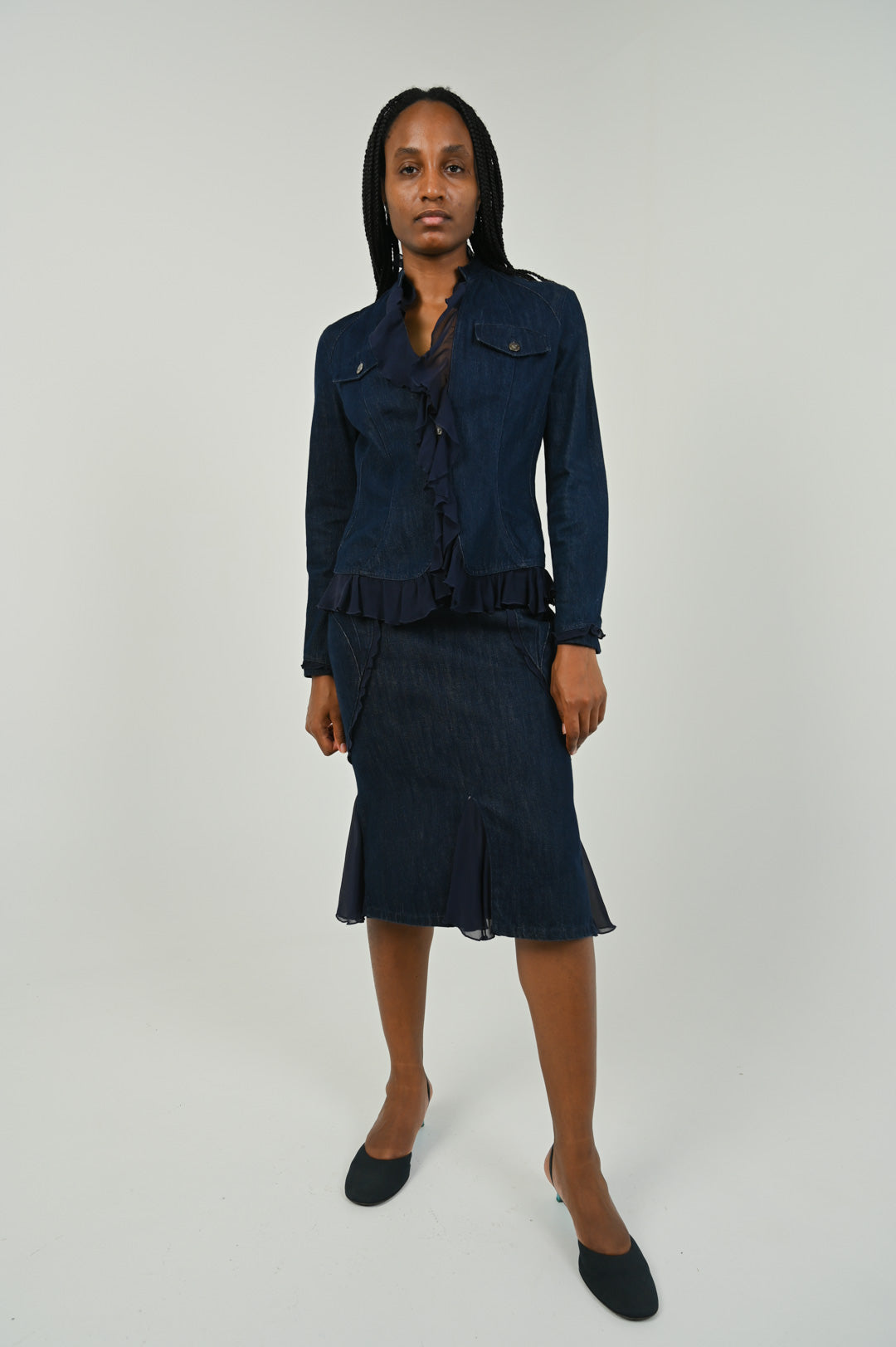 Versace Denim Chiffon Skirt Set