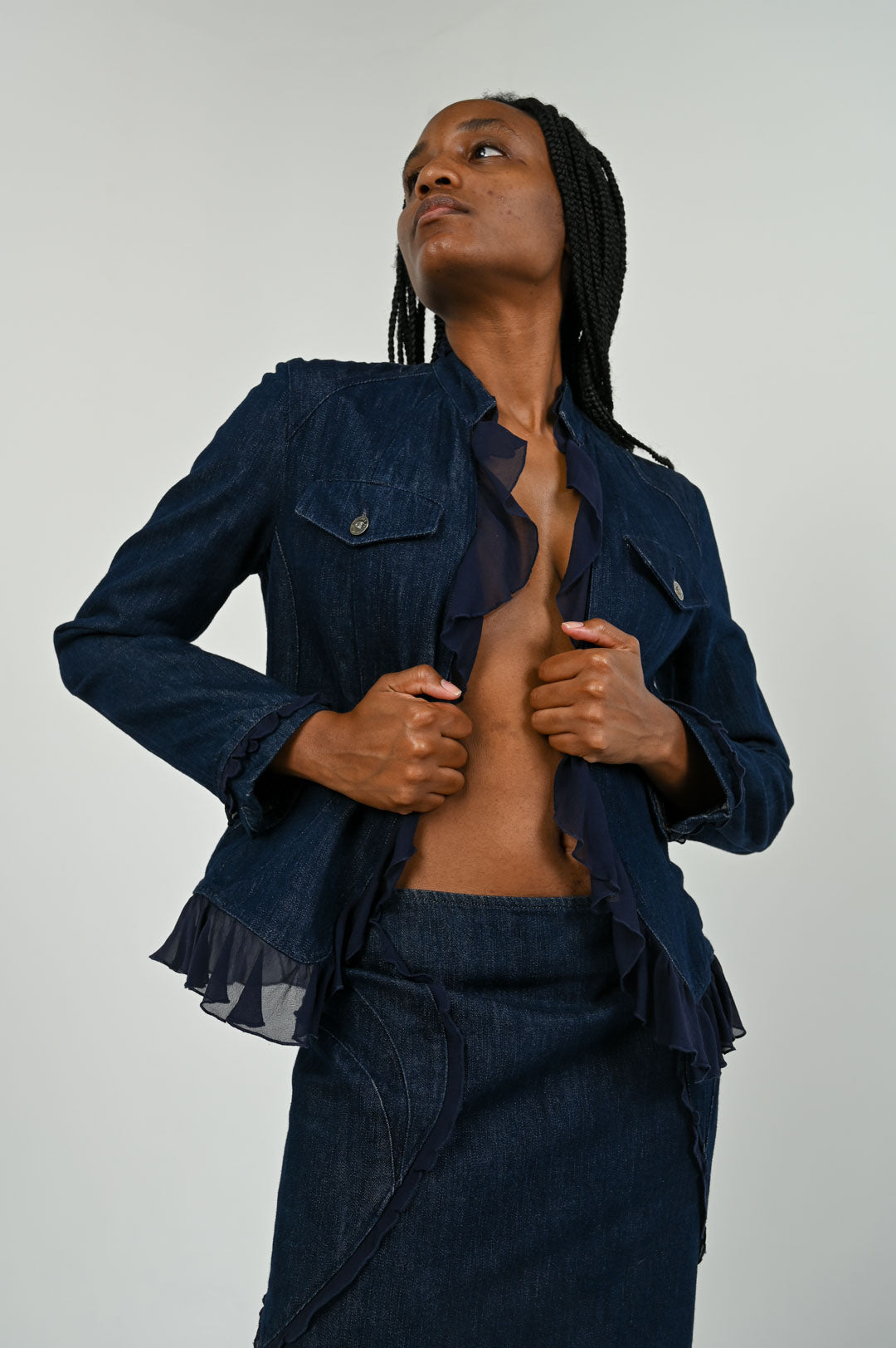 Versace Denim Chiffon Skirt Set