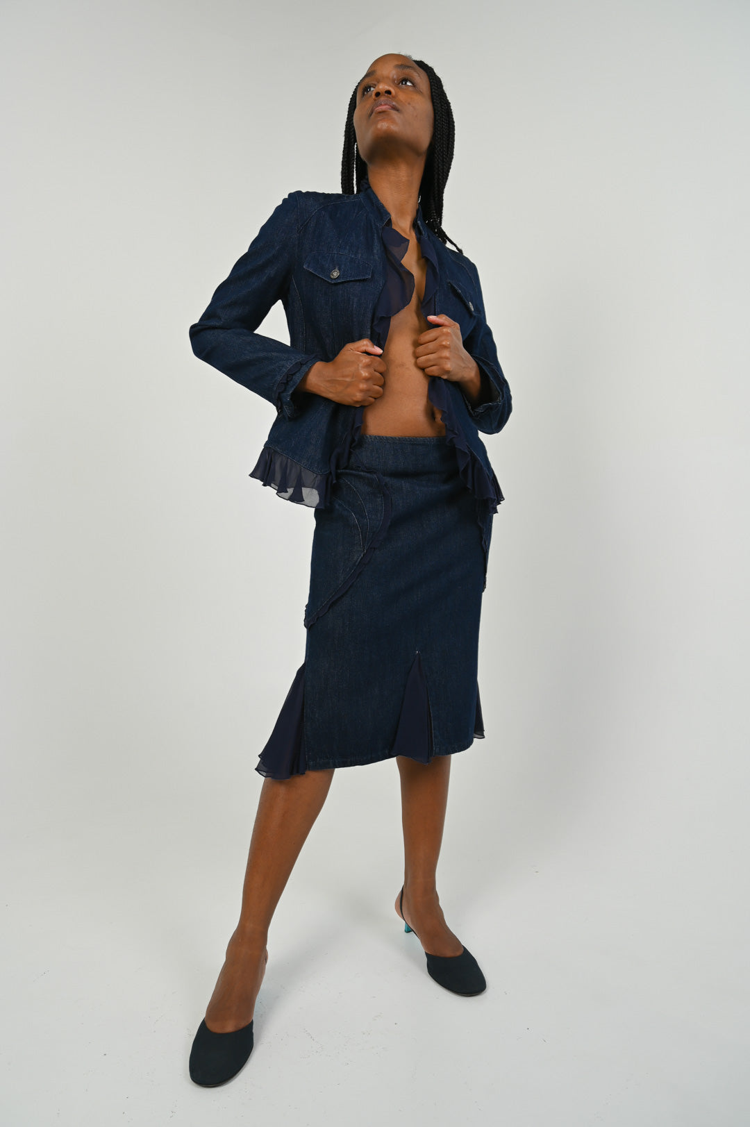 Versace Denim Chiffon Skirt Set
