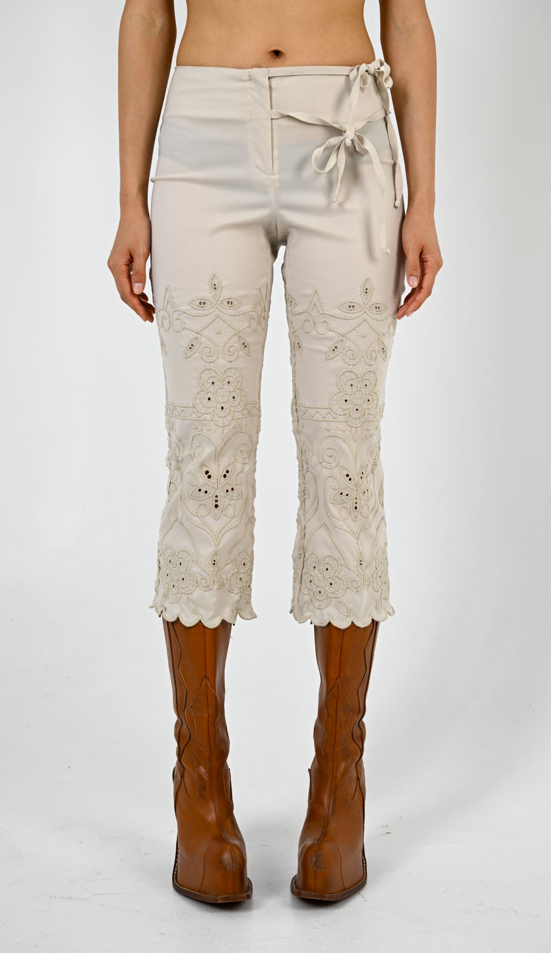 Ecru Eyelet Cropped Pants