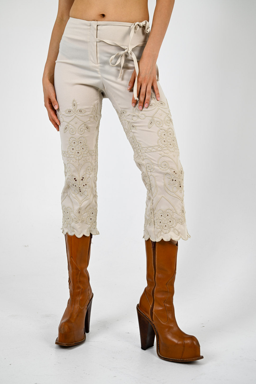 Ecru Eyelet Cropped Pants