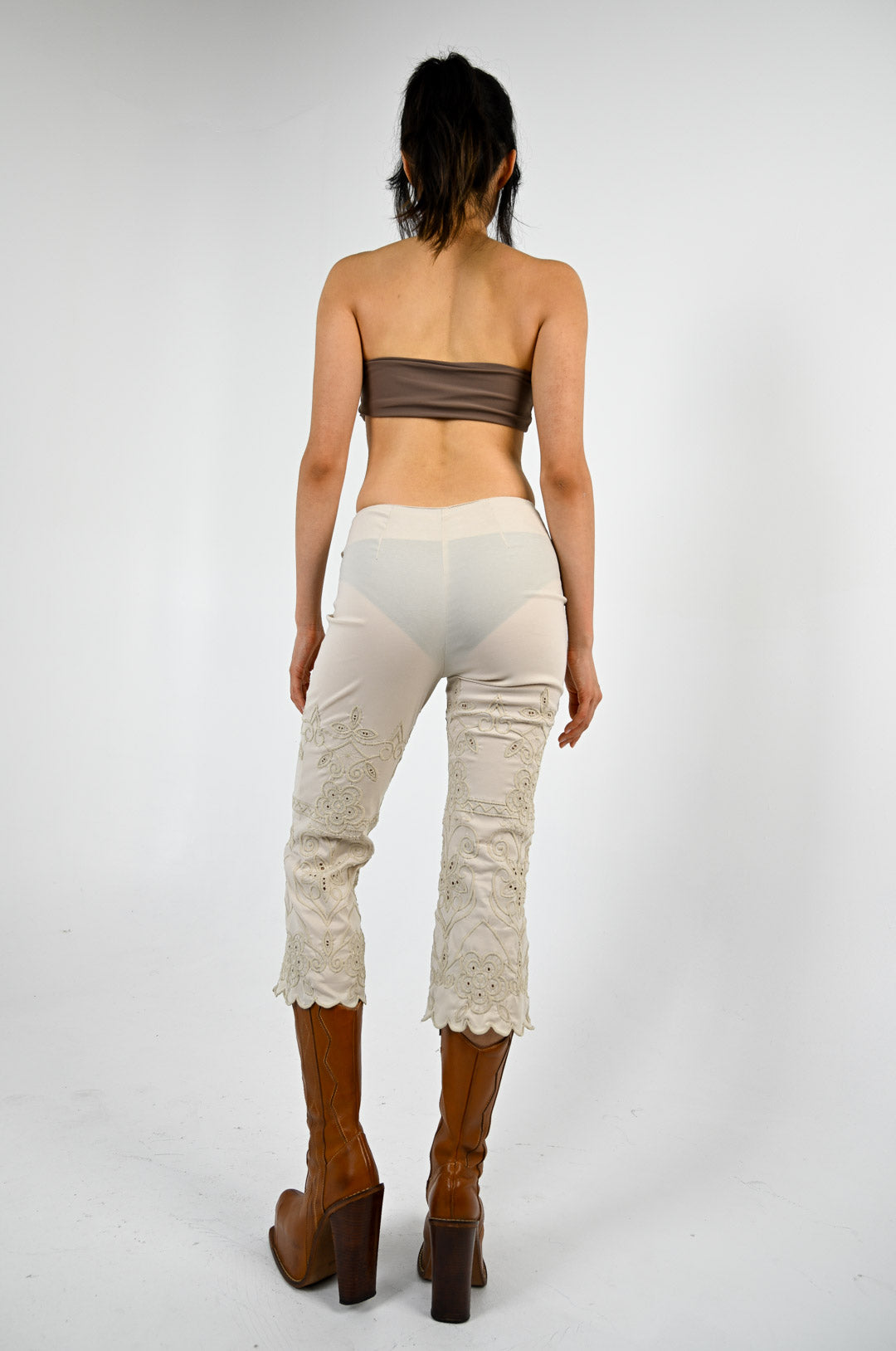 Ecru Eyelet Cropped Pants