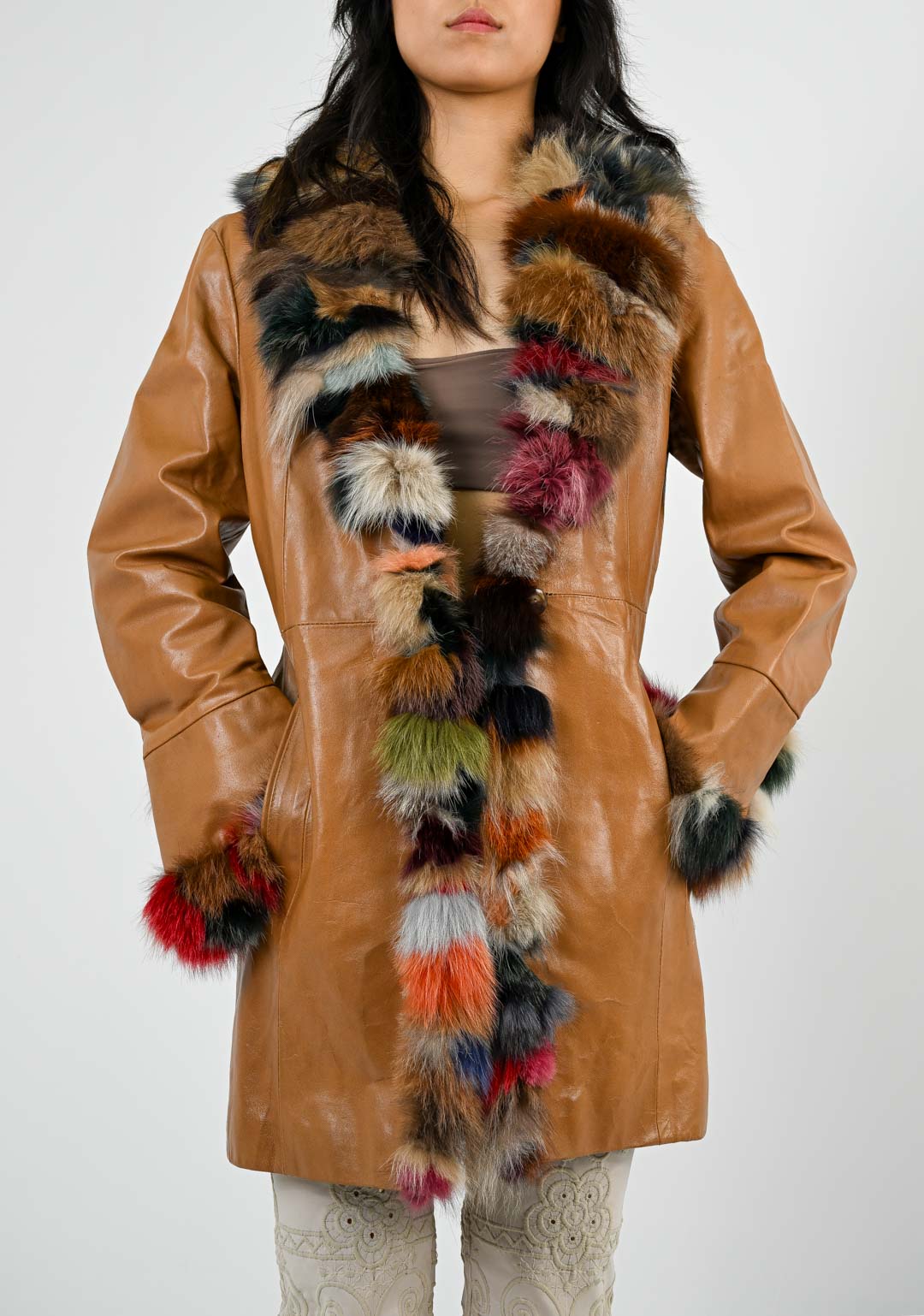 Palette Fur Trim Leather Coat