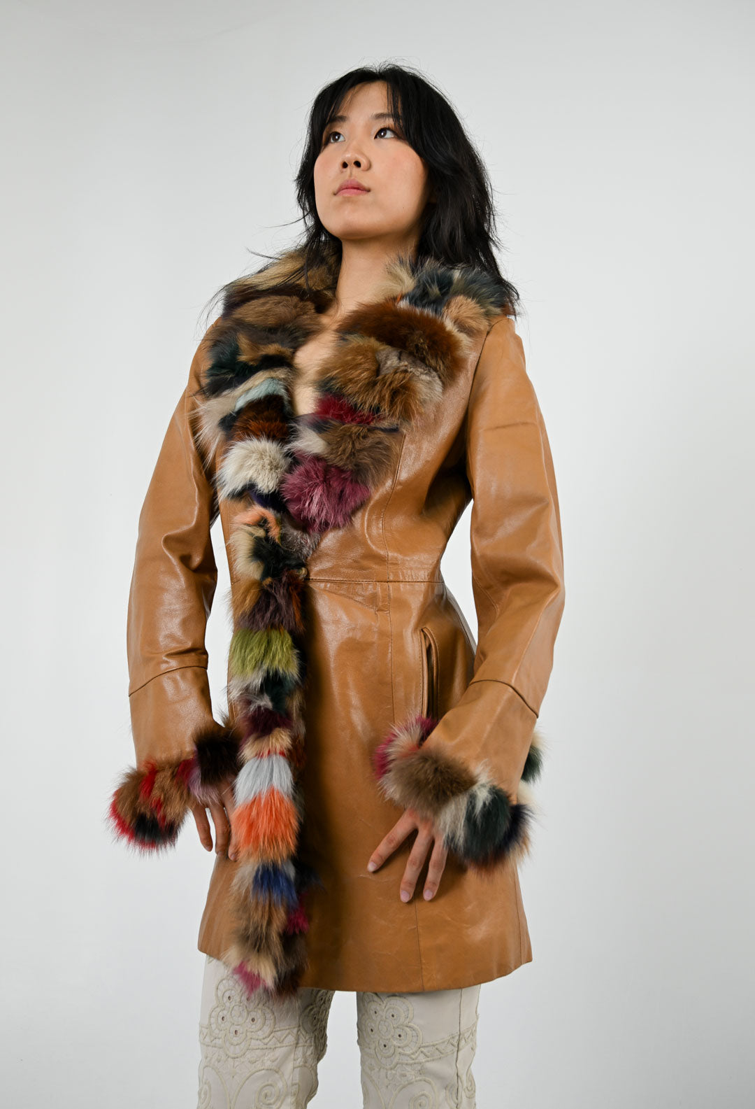 Palette Fur Trim Leather Coat