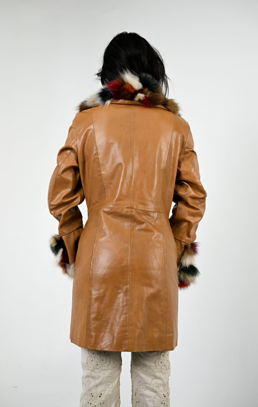 Palette Fur Trim Leather Coat