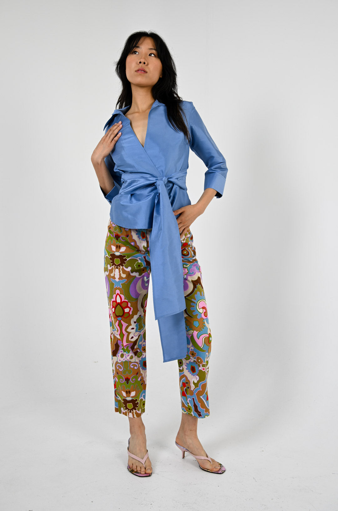 Periwinkle Silk Belted Shirt