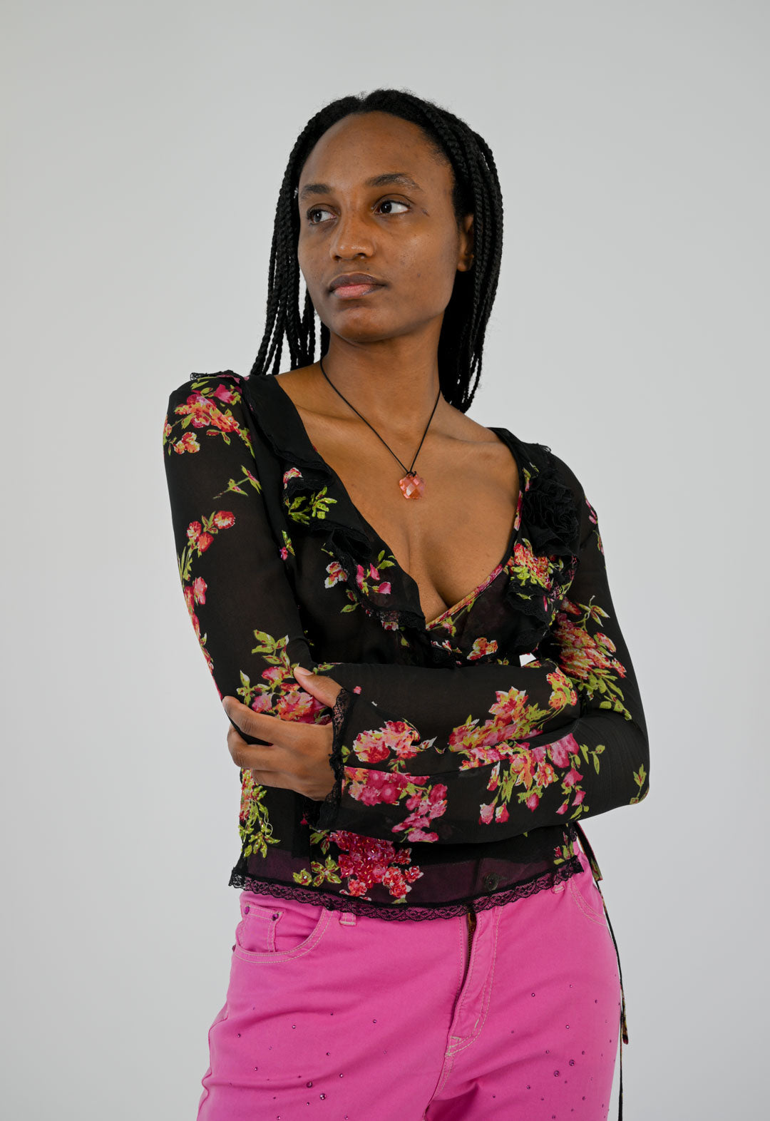 Silk Rosebud Wrap Blouse