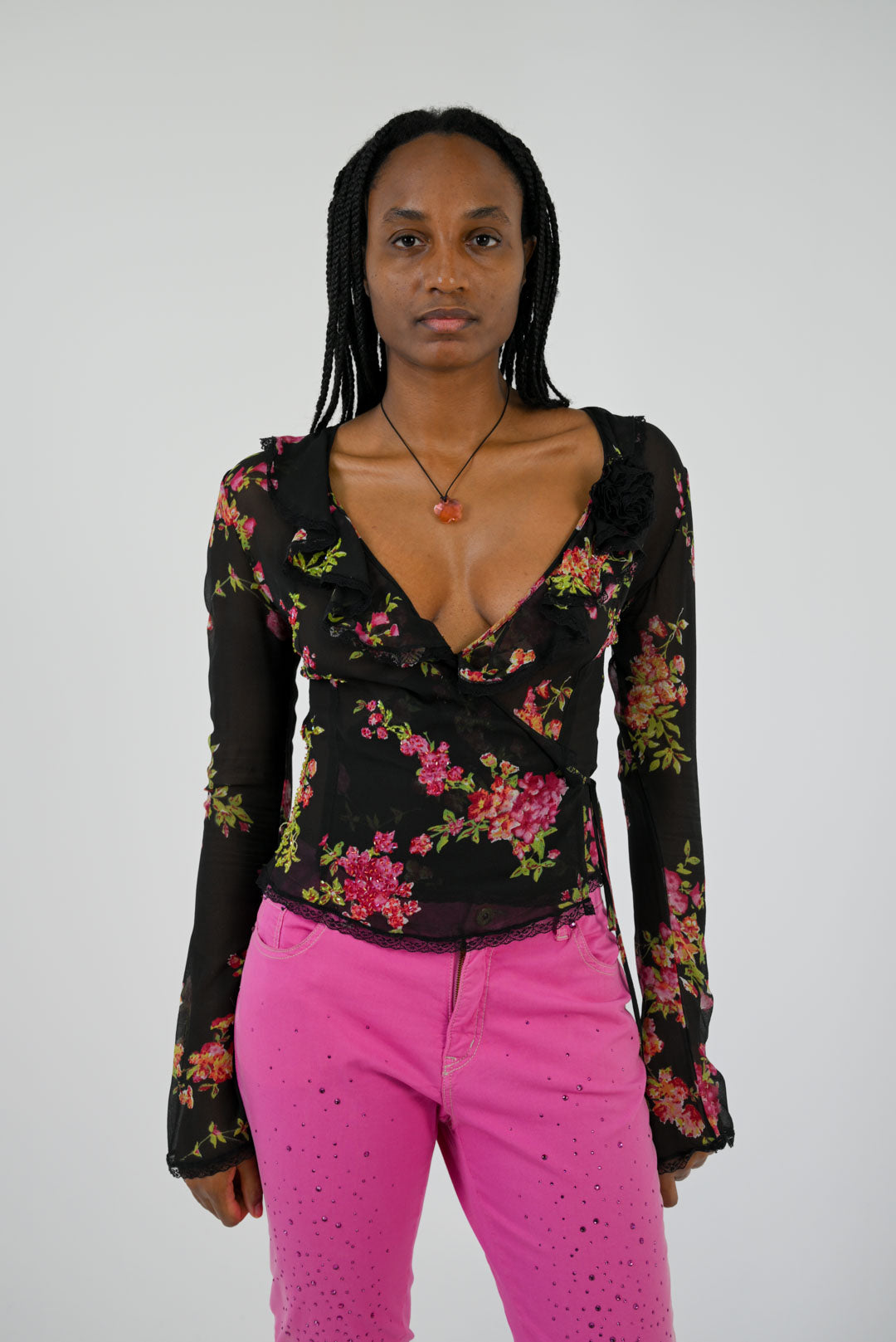 Silk Rosebud Wrap Blouse