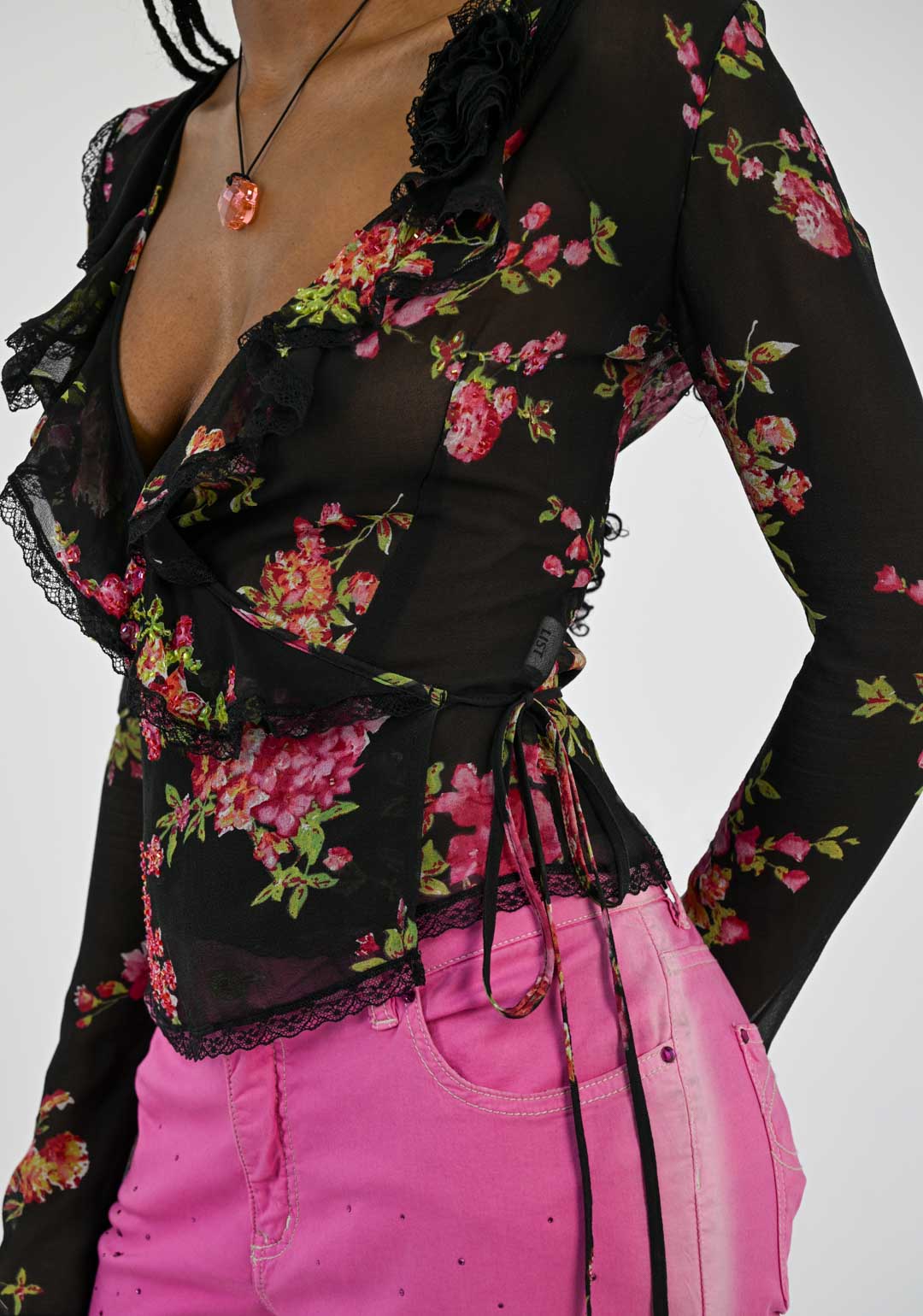 Silk Rosebud Wrap Blouse