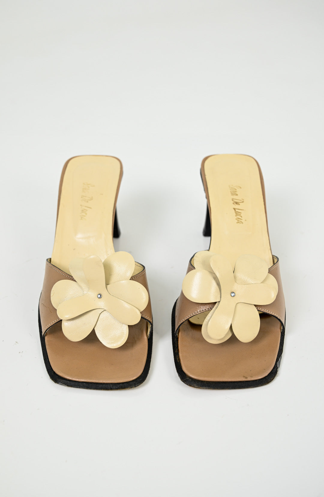 Cappuccino Flora Leather Mules (36)