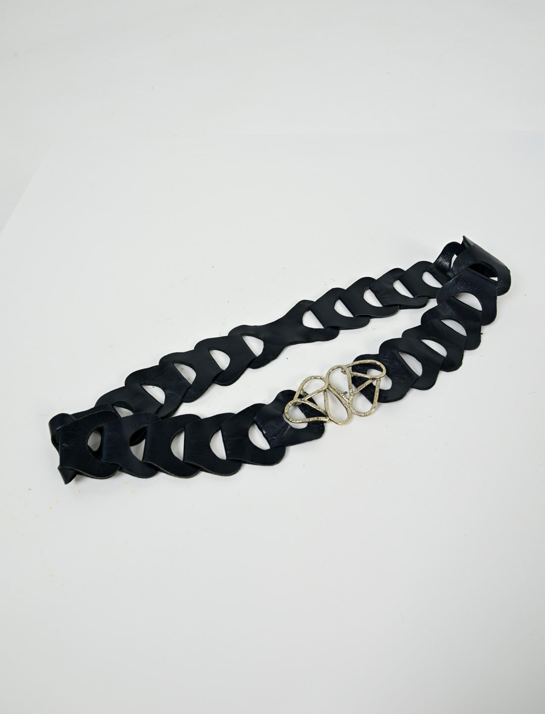 Navy Leather Link Belt
