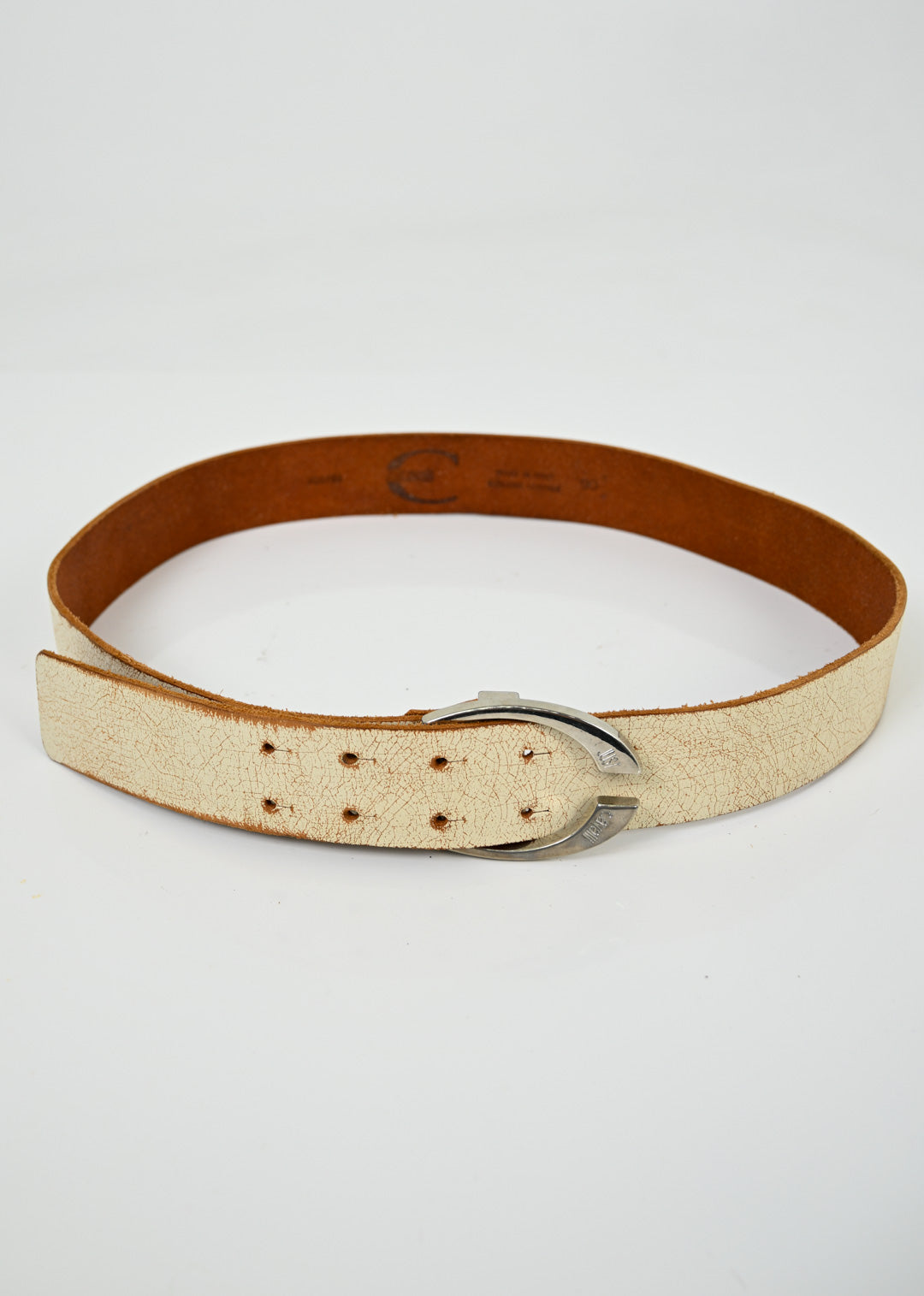 Just Cavalli Ecru Leather Patina Belt