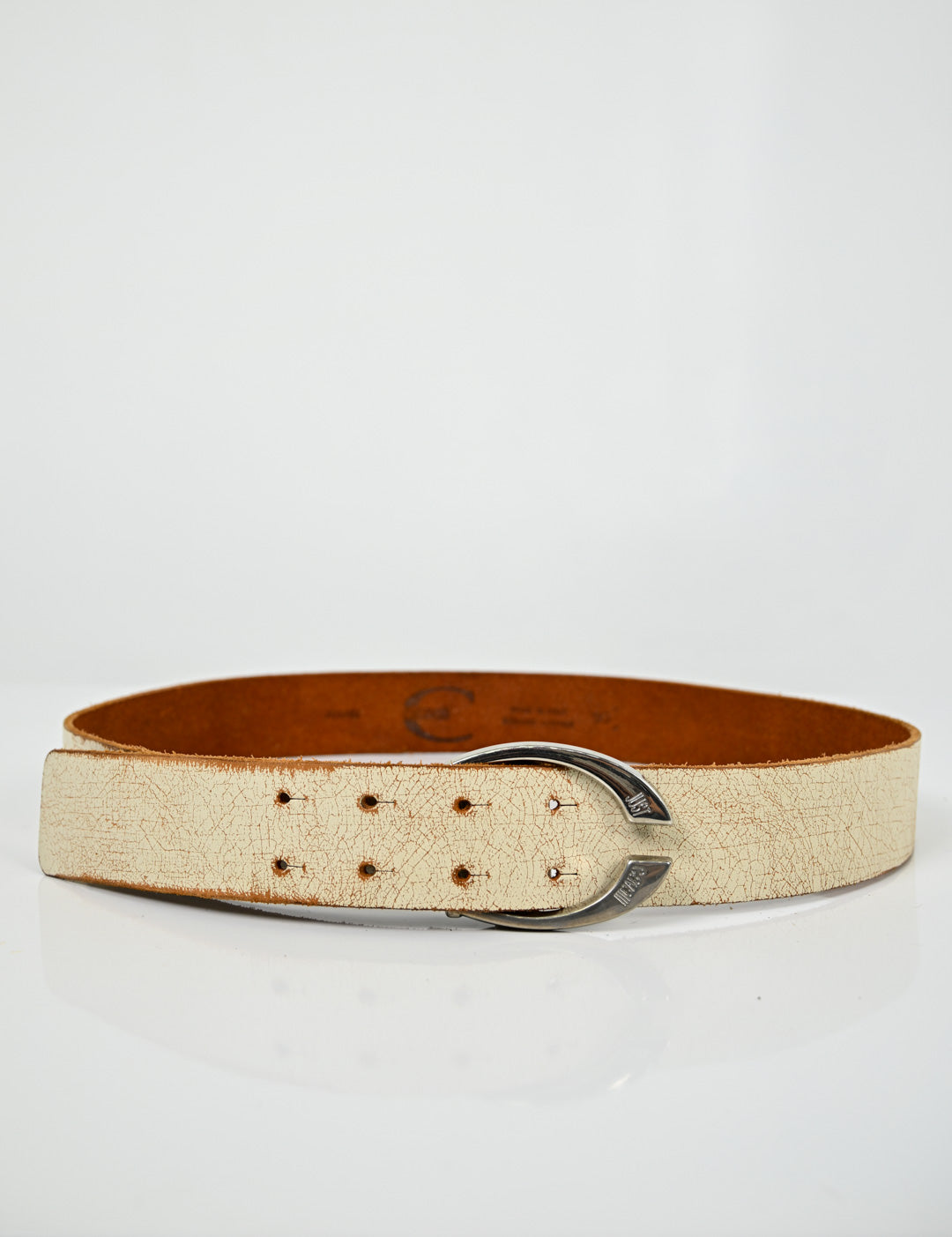 Just Cavalli Ecru Leather Patina Belt