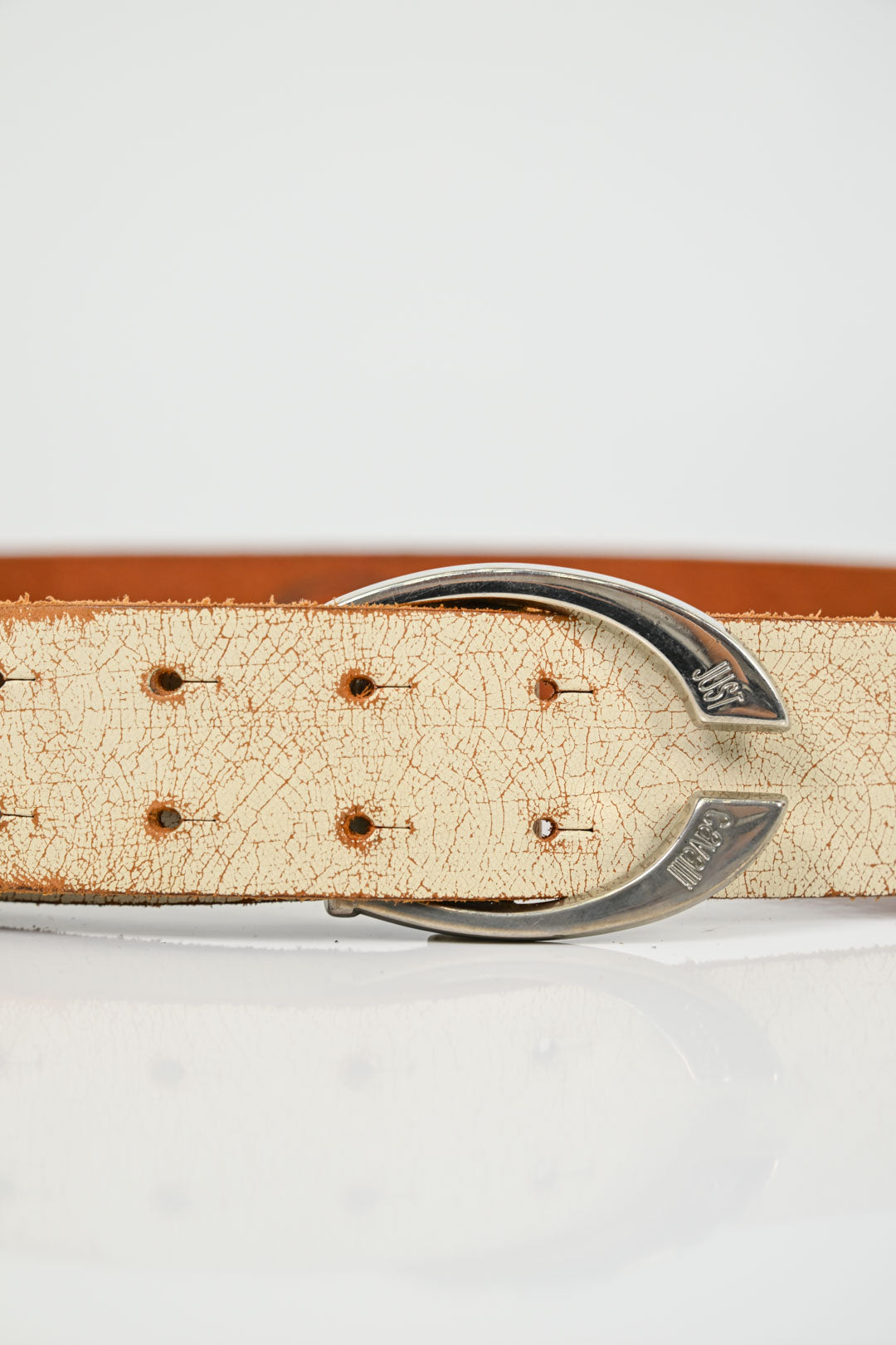 Just Cavalli Ecru Leather Patina Belt