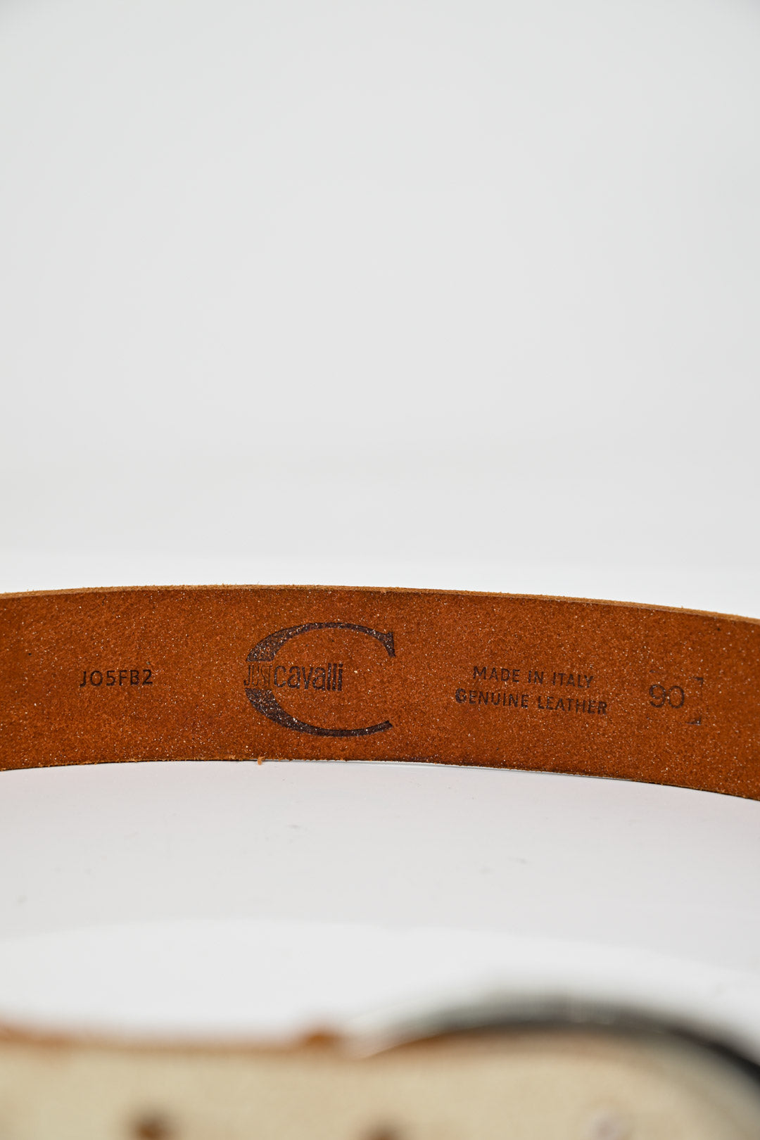Just Cavalli Ecru Leather Patina Belt
