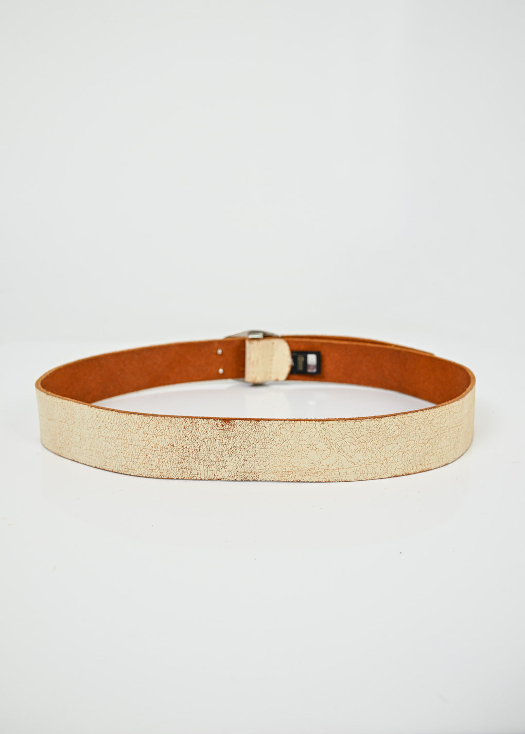 Just Cavalli Ecru Leather Patina Belt