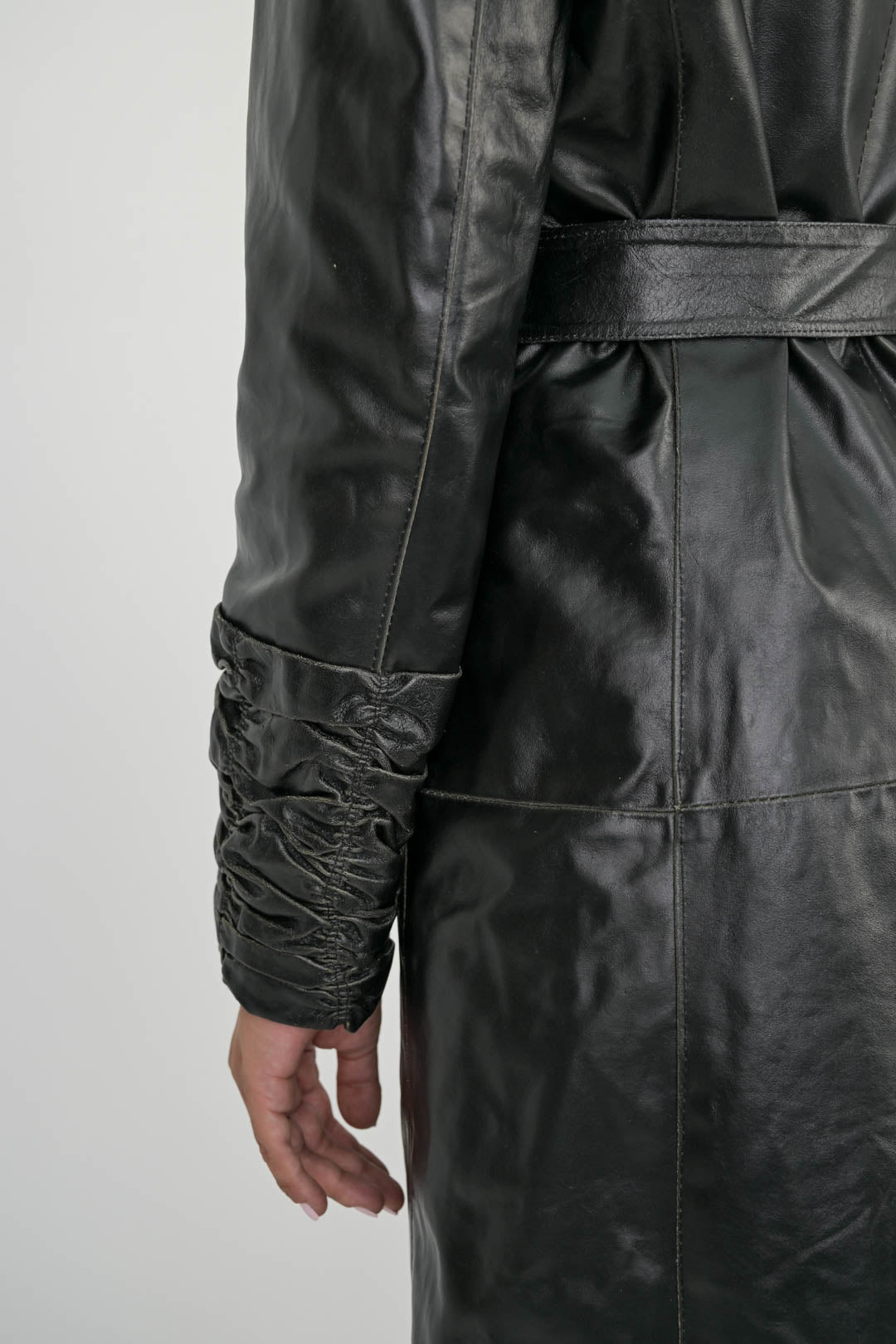 Ruched Leather Trench Coat
