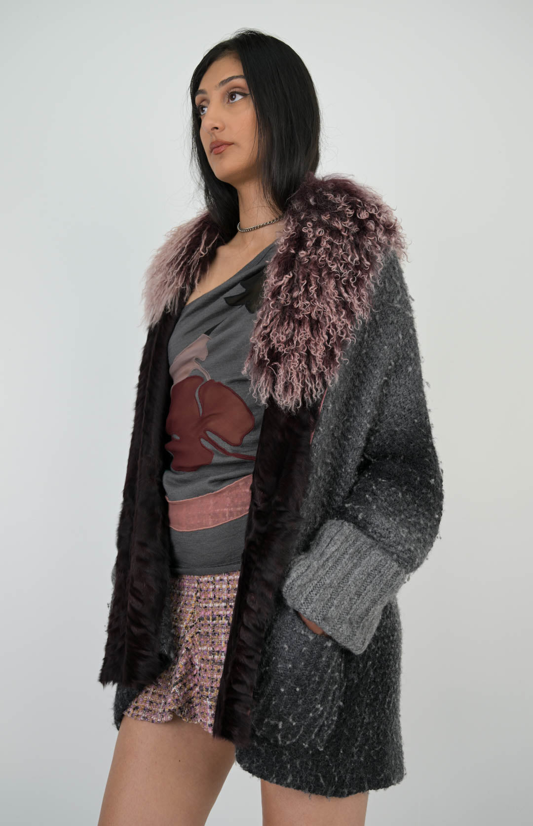 Mongolian Lamb Collar Cardigan