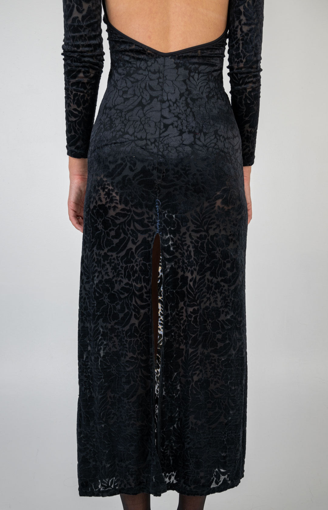 Black Velvet Mandarin Collar Dress