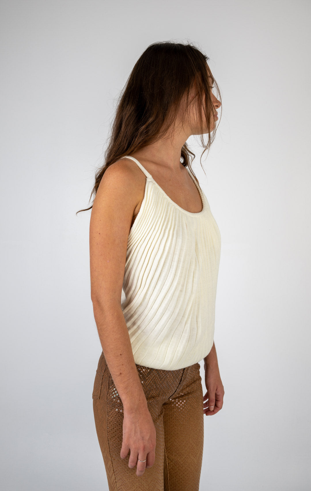 Cream Fluted Wool Top