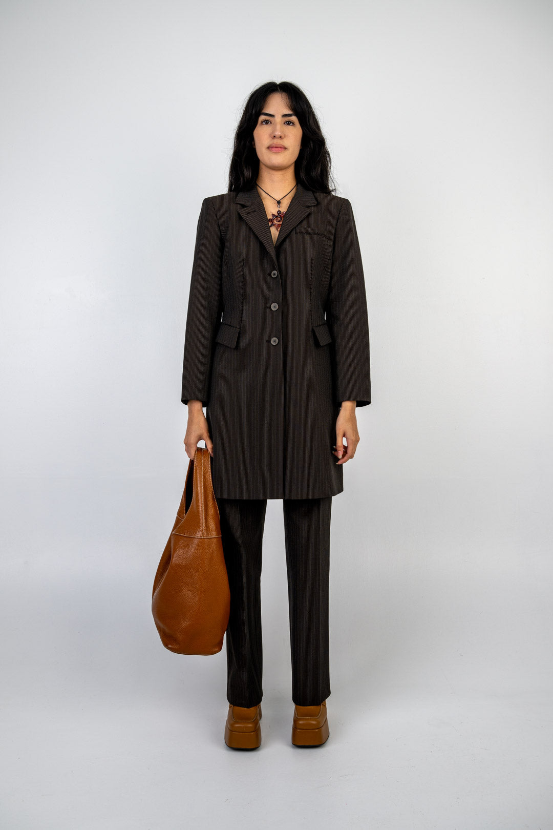 Alberta Ferretti Espresso Pinstripe Pantsuit