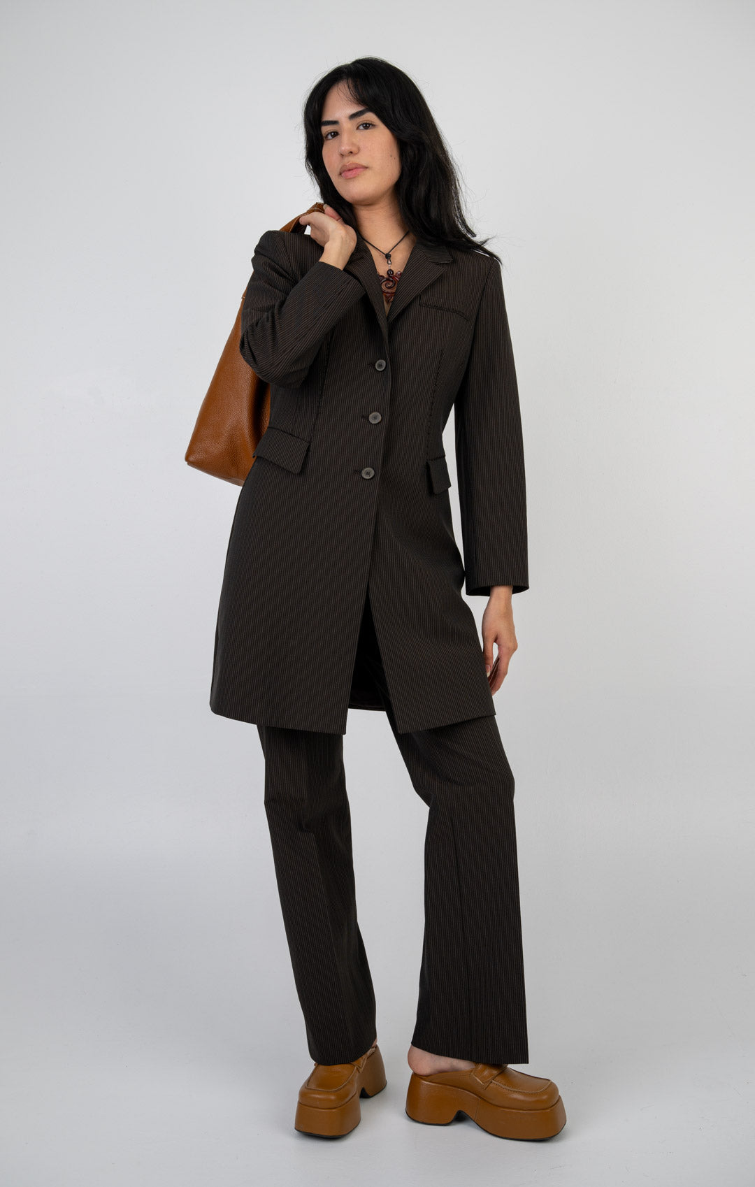 Alberta Ferretti Espresso Pinstripe Pantsuit