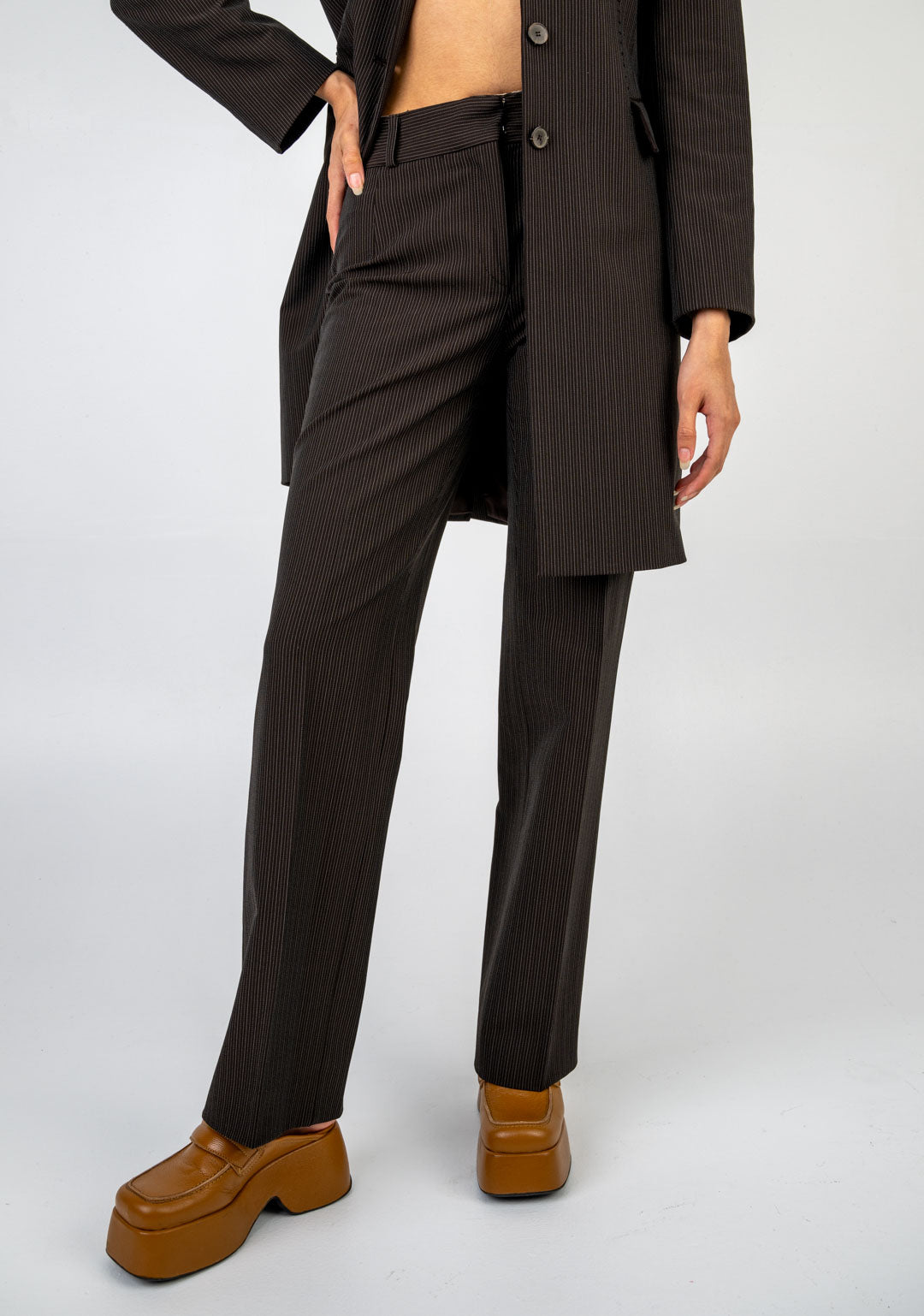 Alberta Ferretti Espresso Pinstripe Pantsuit