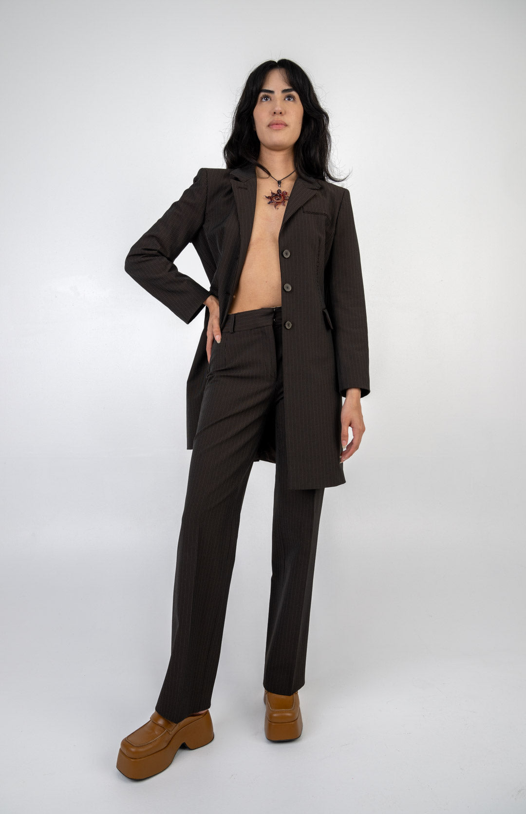 Alberta Ferretti Espresso Pinstripe Pantsuit