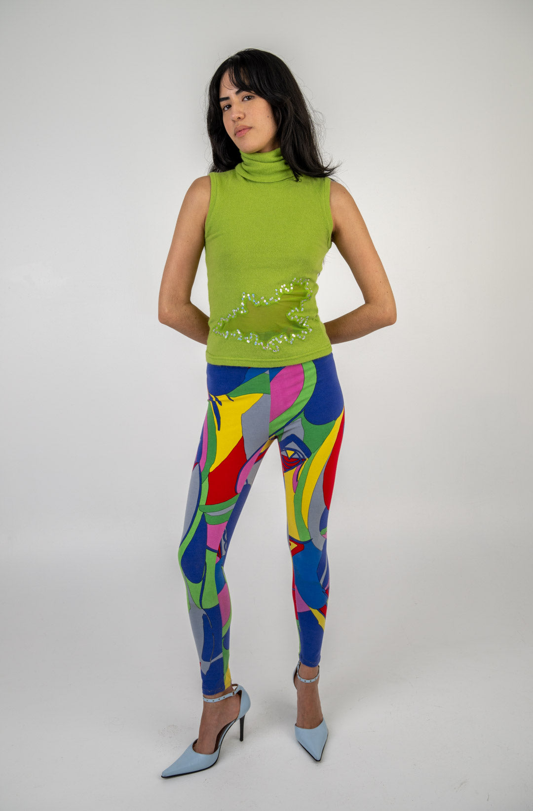 Lime Wool Sleeveless Turtleneck