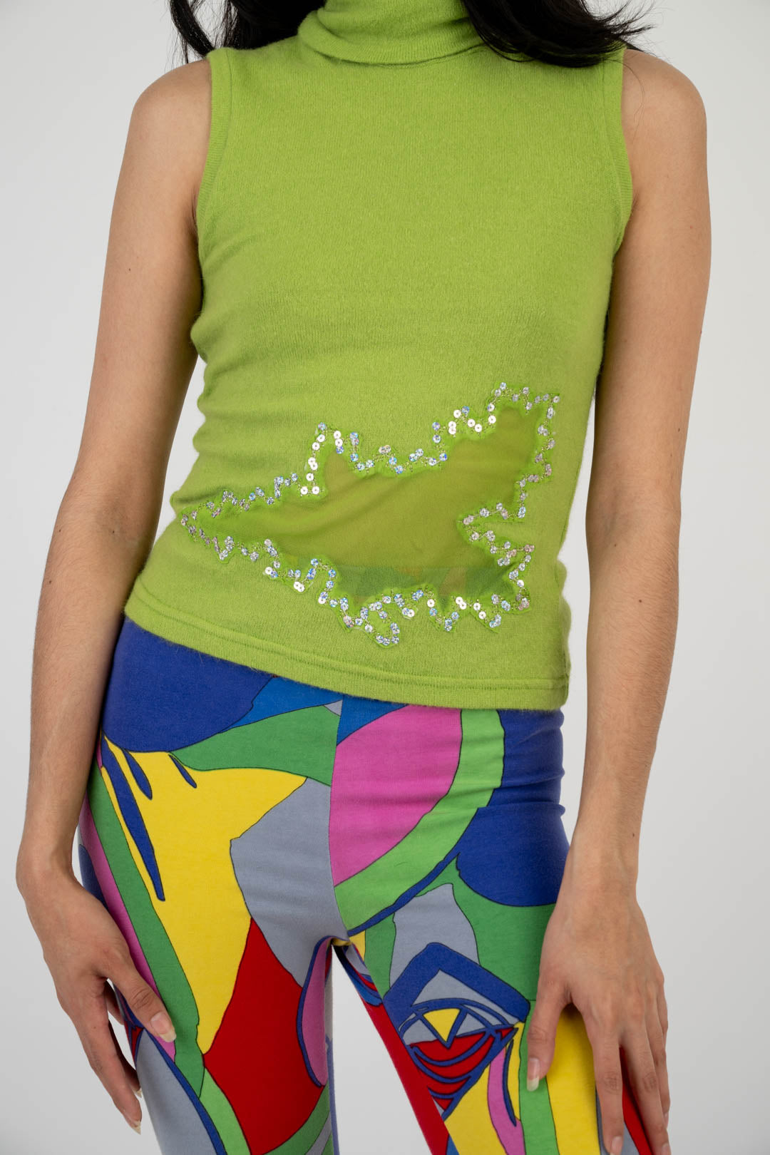 Lime Wool Sleeveless Turtleneck
