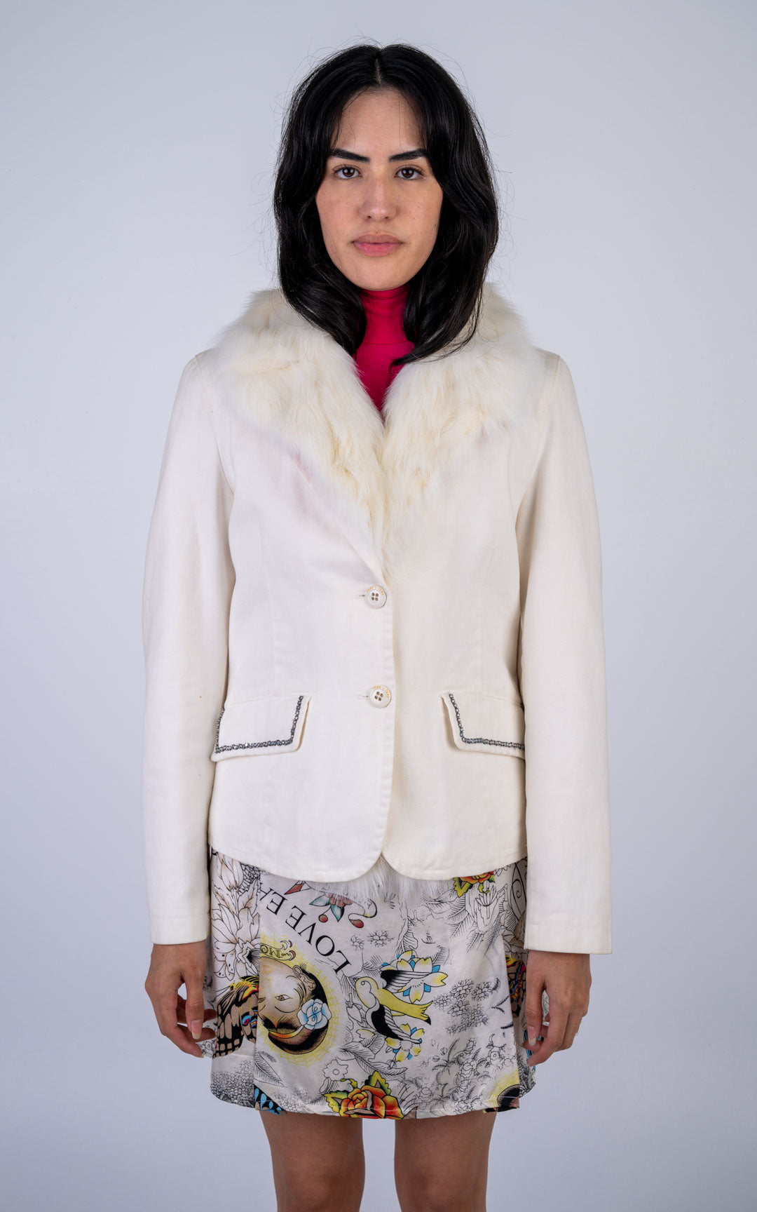 Thes & Thes Fox Trim Bedazzled Blazer