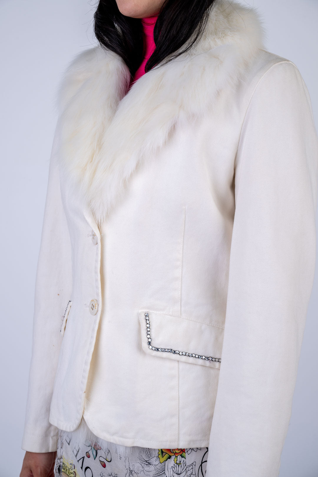 Thes & Thes Fox Trim Bedazzled Blazer