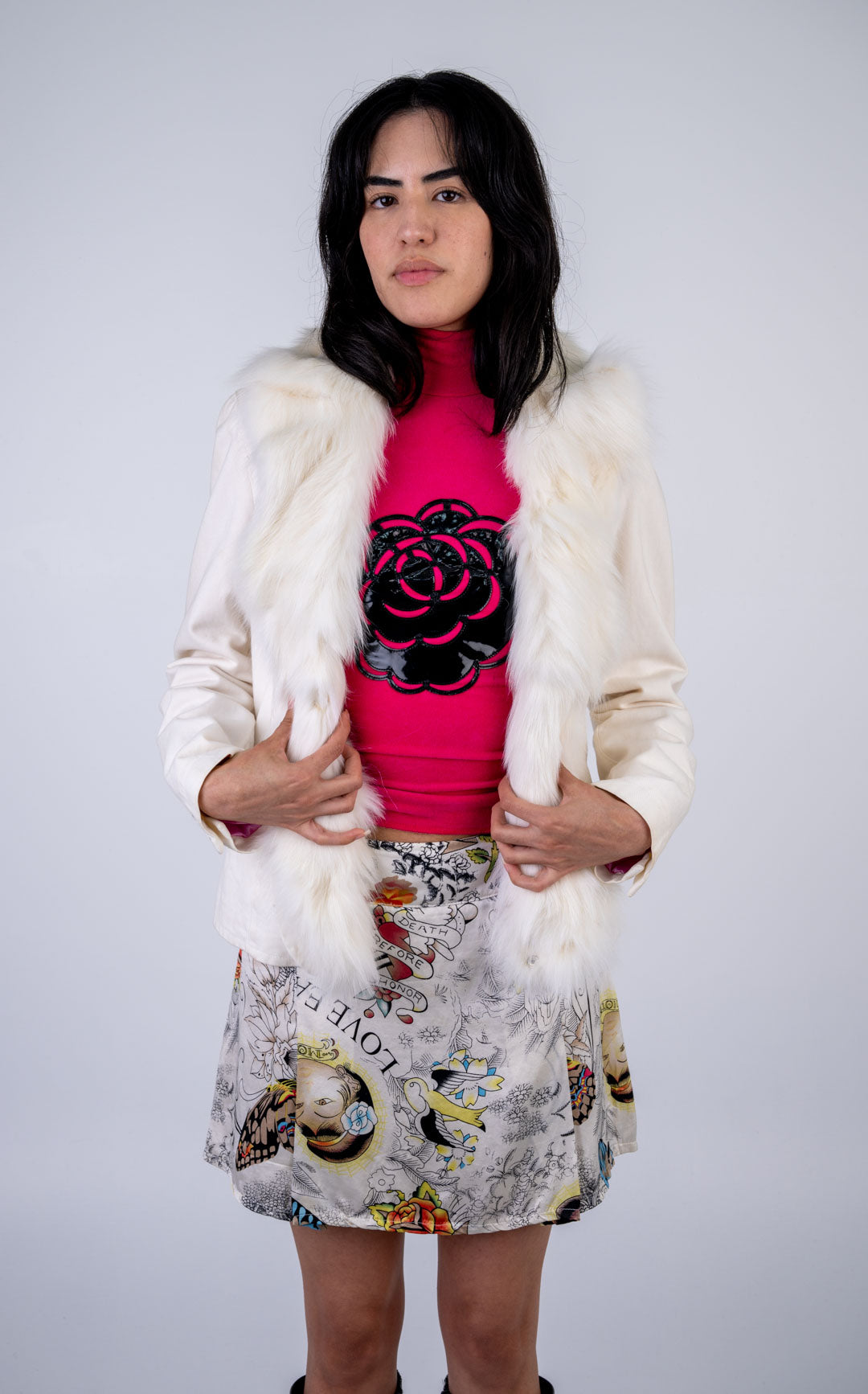 Thes & Thes Fox Trim Bedazzled Blazer
