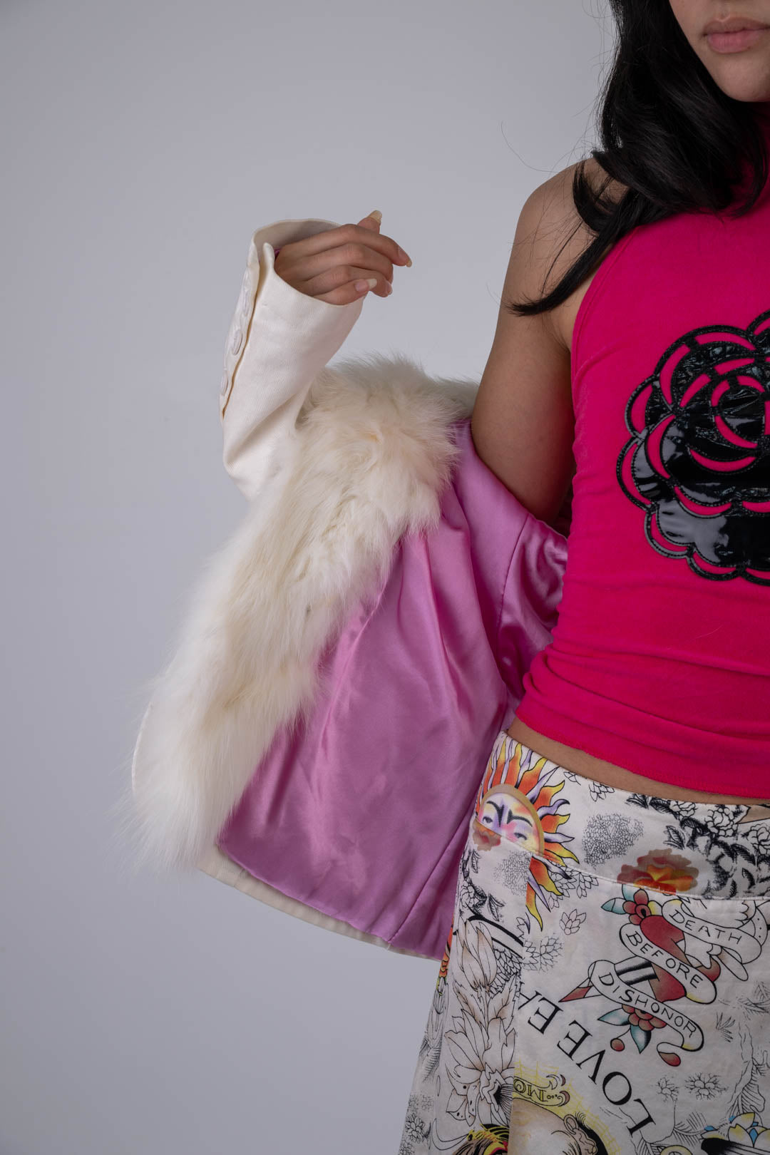 Thes & Thes Fox Trim Bedazzled Blazer