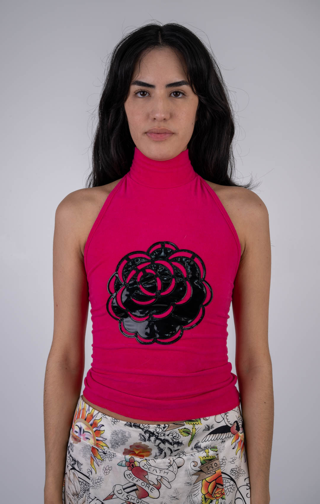 Geranium Velvet Turtleneck Halter