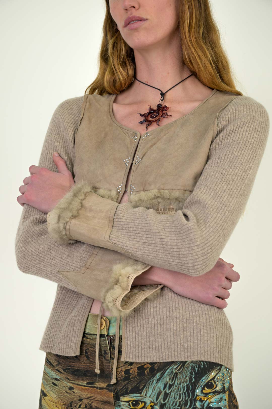 Fur Trim Wool Tie Knit