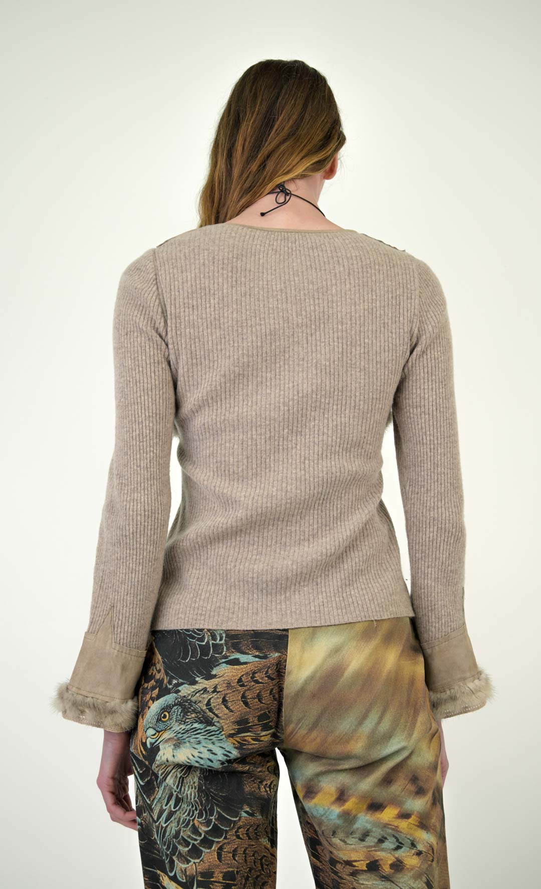 Fur Trim Wool Tie Knit