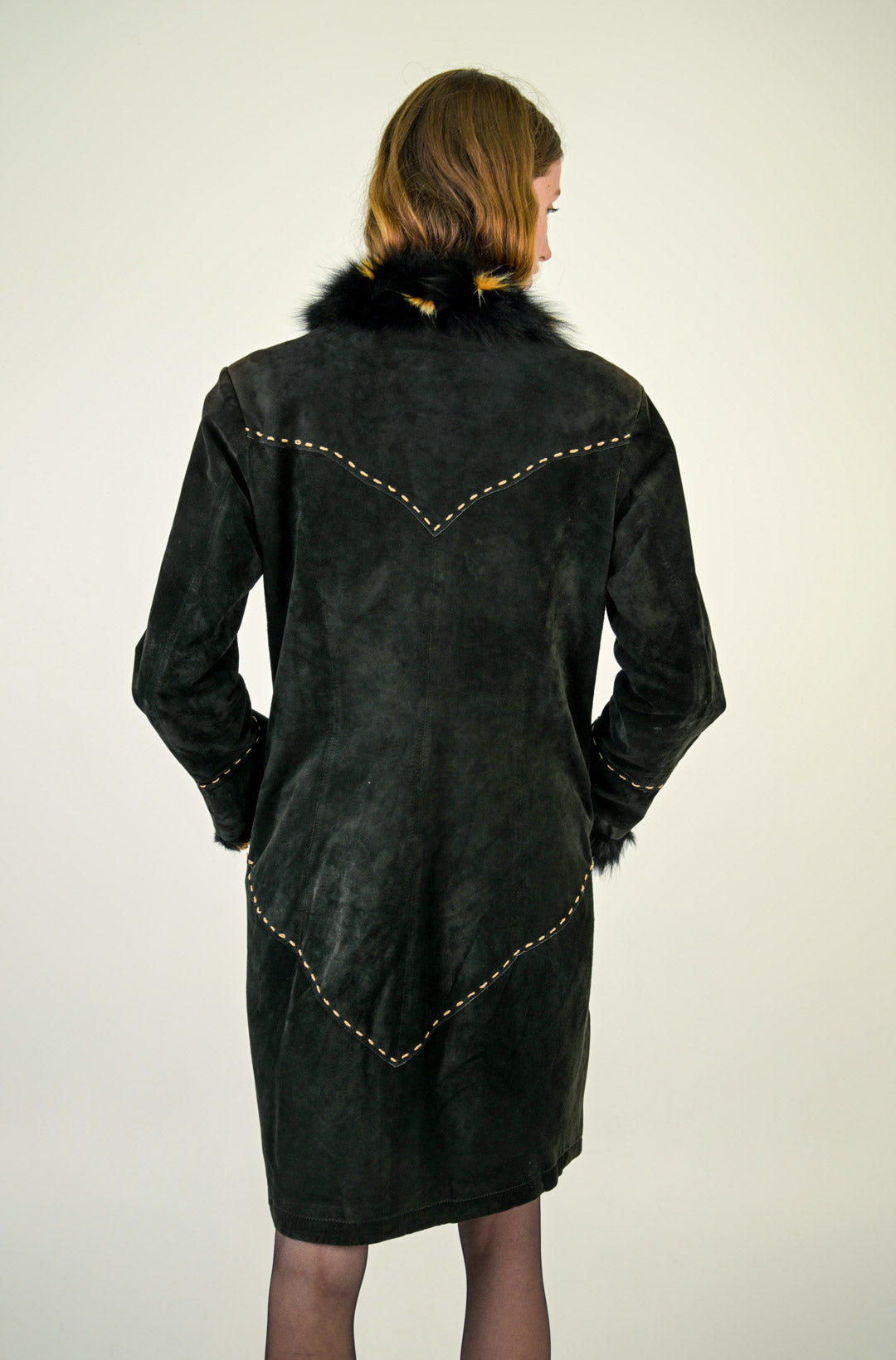 Fox Trim Suede Stitch Coat