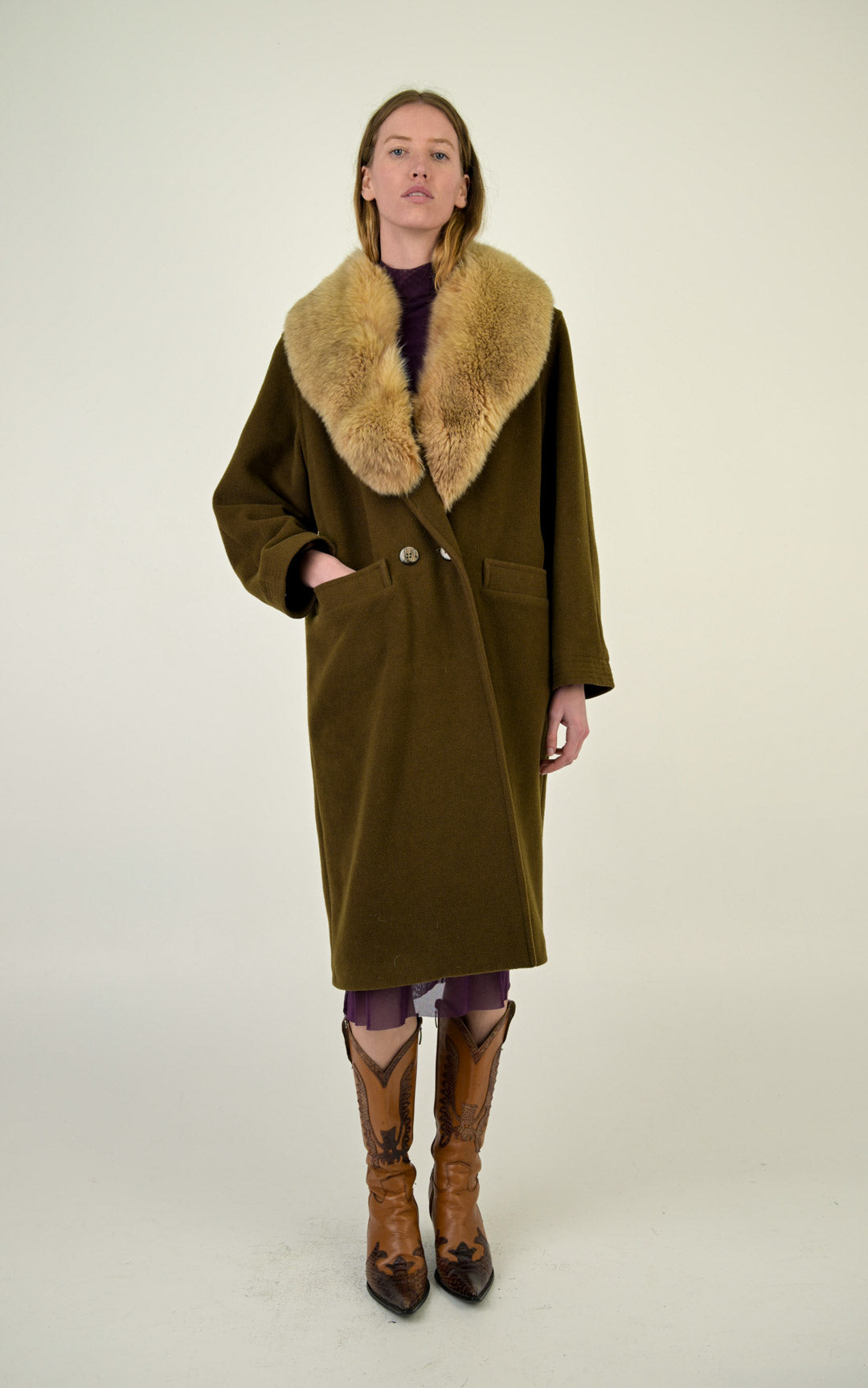 Fox Fur Olive Wool Coat