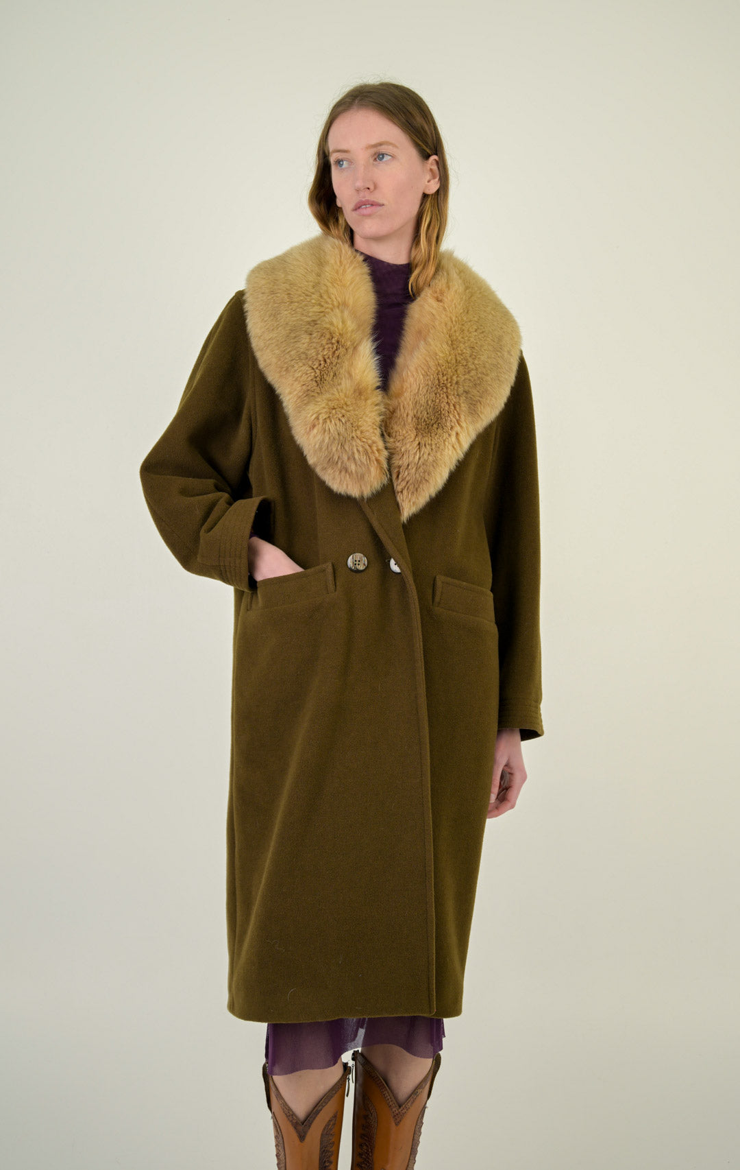 Fox Fur Olive Wool Coat