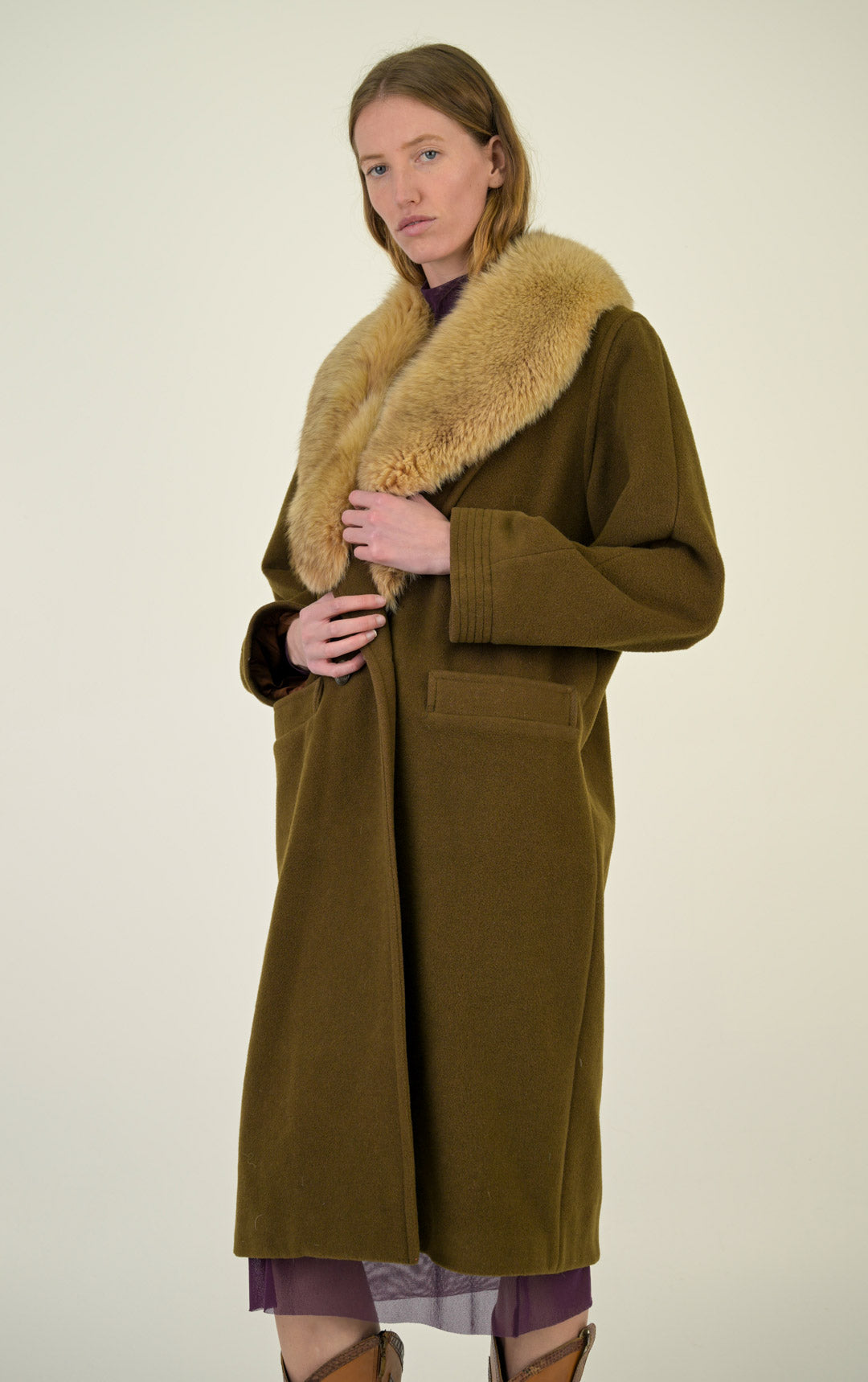 Fox Fur Olive Wool Coat
