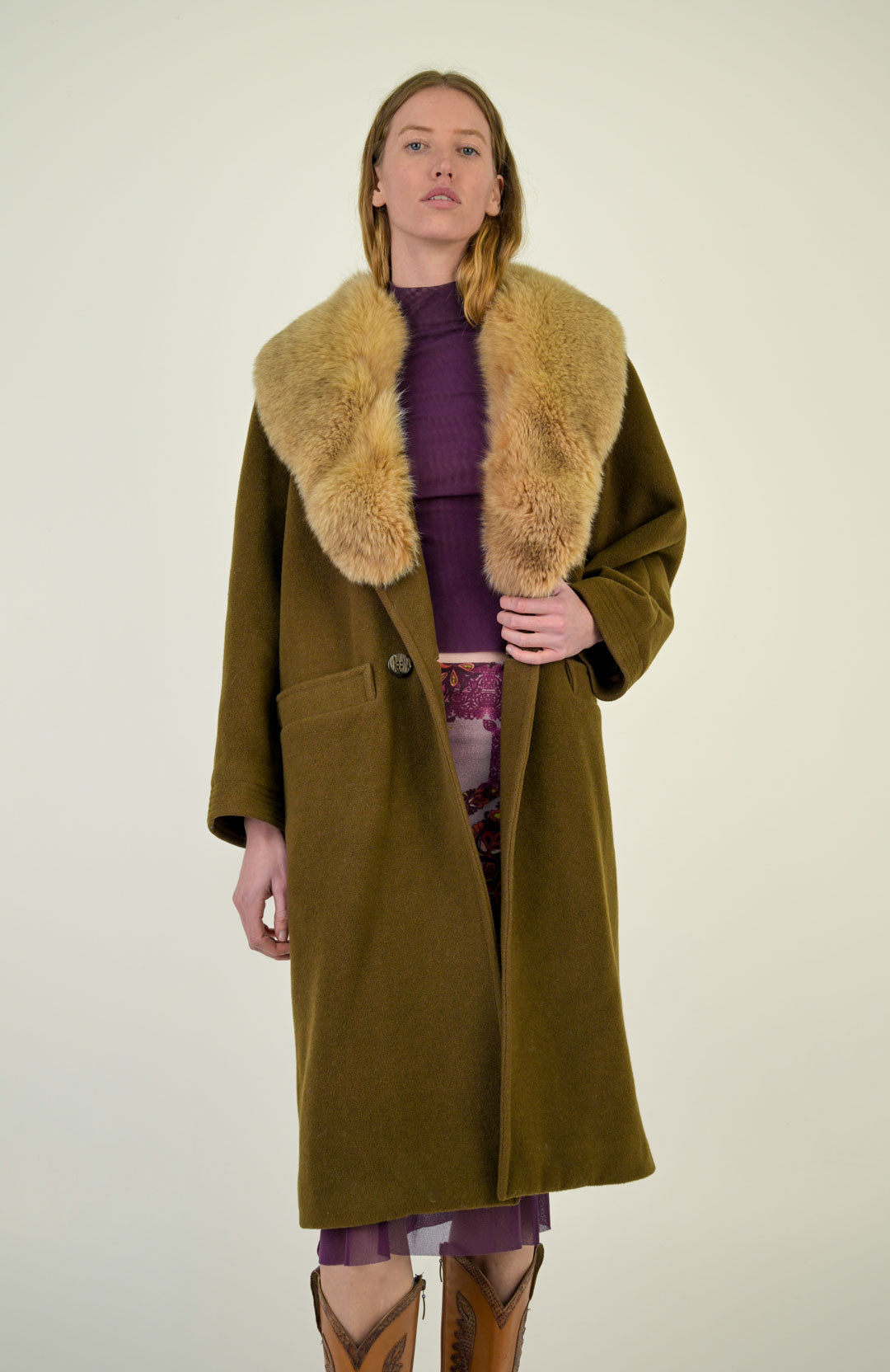 Fox Fur Olive Wool Coat